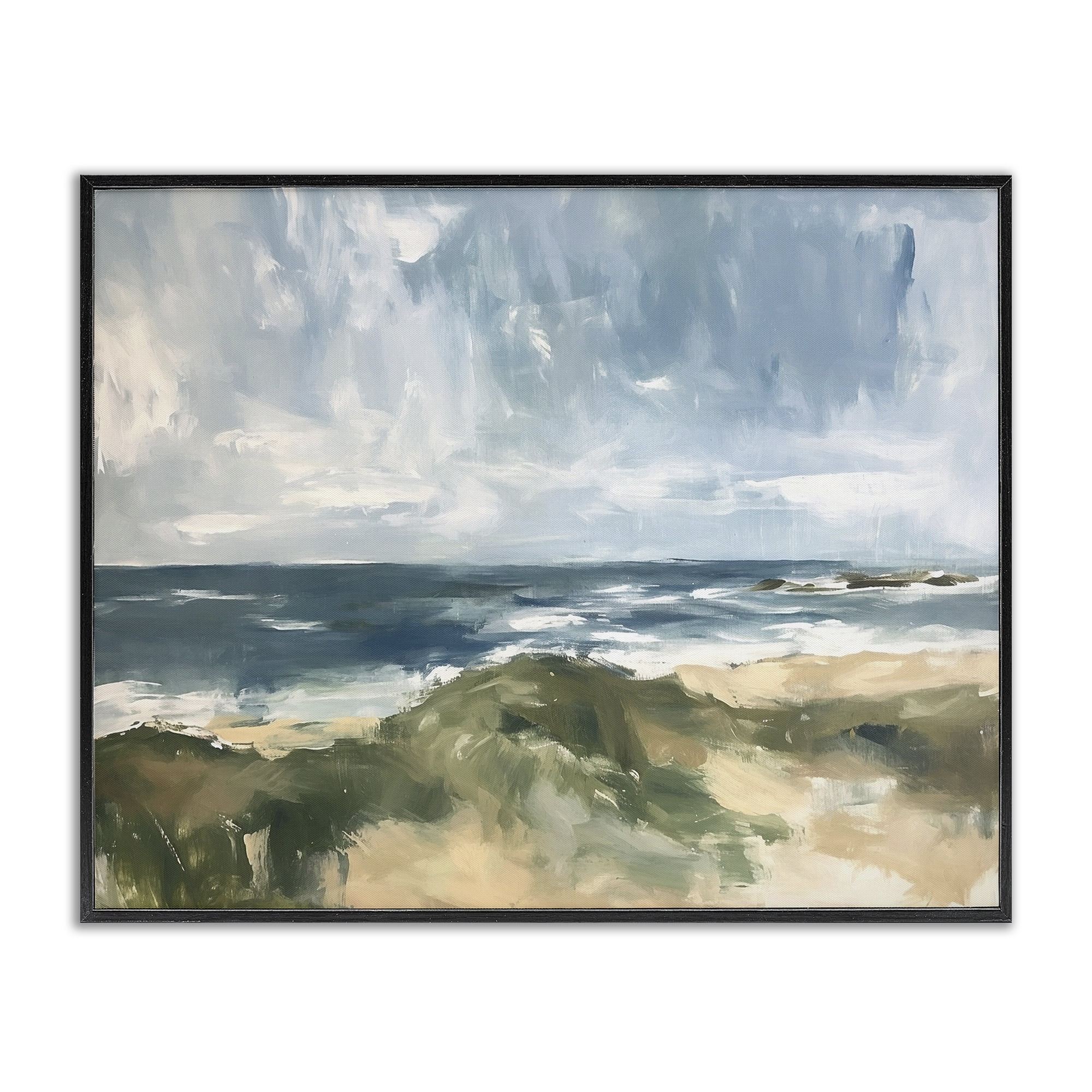 Stupell Industries Coastal Wilderness Scenery Coastal Painting Black Framed Art Print Wall Art, 14 x 11