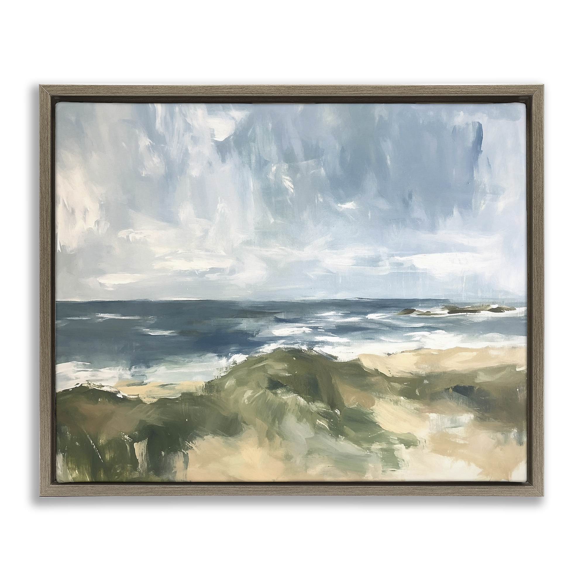 Stupell Industries Coastal Wilderness Scenery Coastal Painting Brown Floater Framed Canvas Art Print Wall Art, 31 x 25
