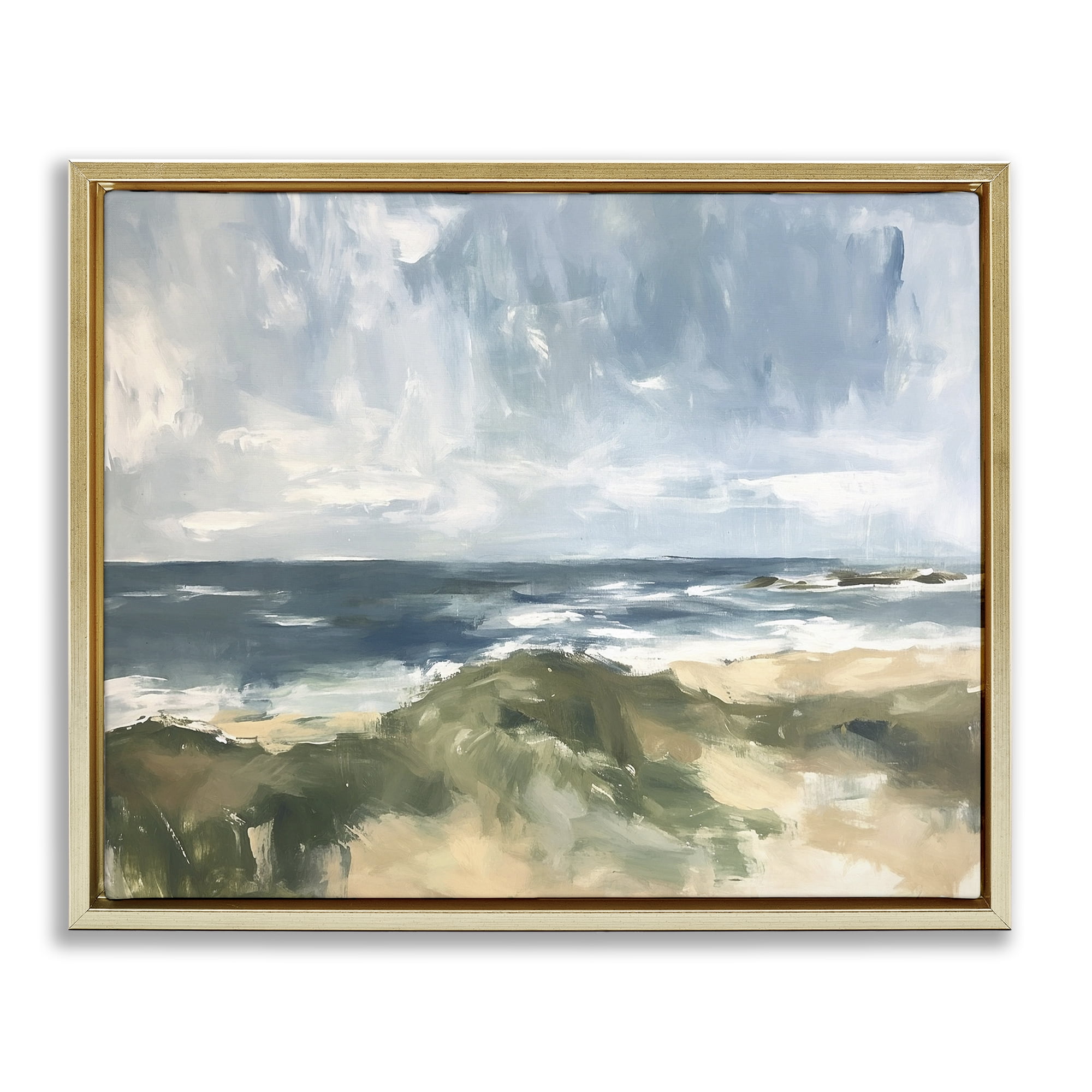 Stupell Industries Coastal Wilderness Scenery Coastal Painting Gold Floater Framed Canvas Art Print Wall Art, 31 x 25