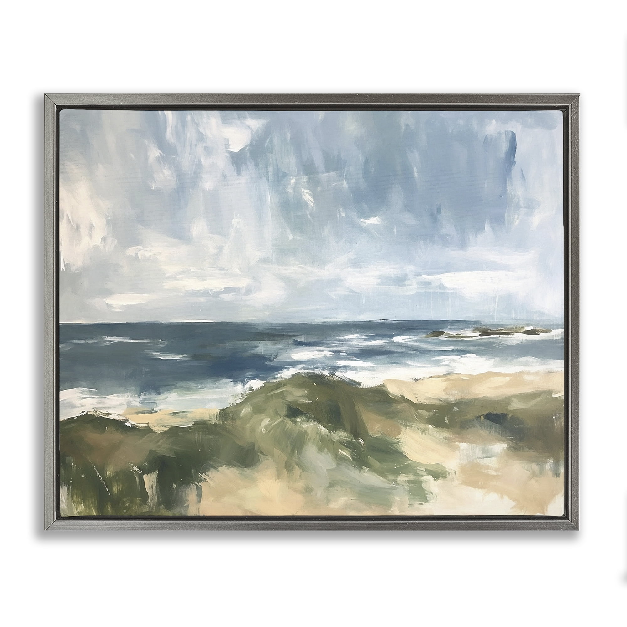 Stupell Industries Coastal Wilderness Scenery Coastal Painting Gray Floater Framed Canvas Art Print Wall Art, 31 x 25