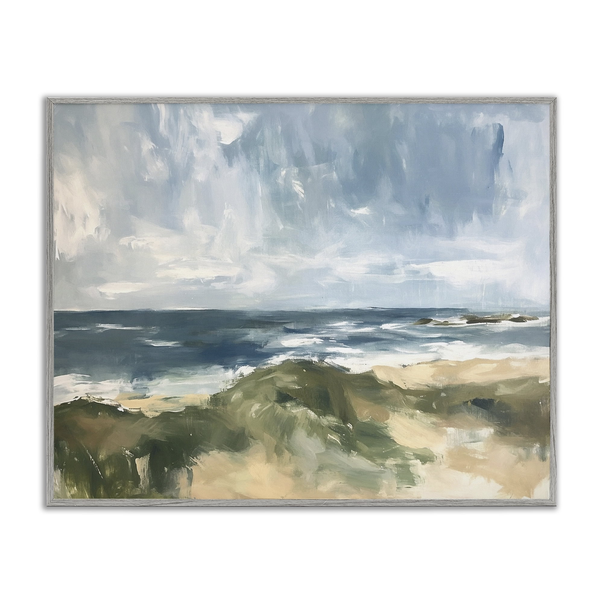 Stupell Industries Coastal Wilderness Scenery Coastal Painting Gray Framed Art Print Wall Art, 20 x 16