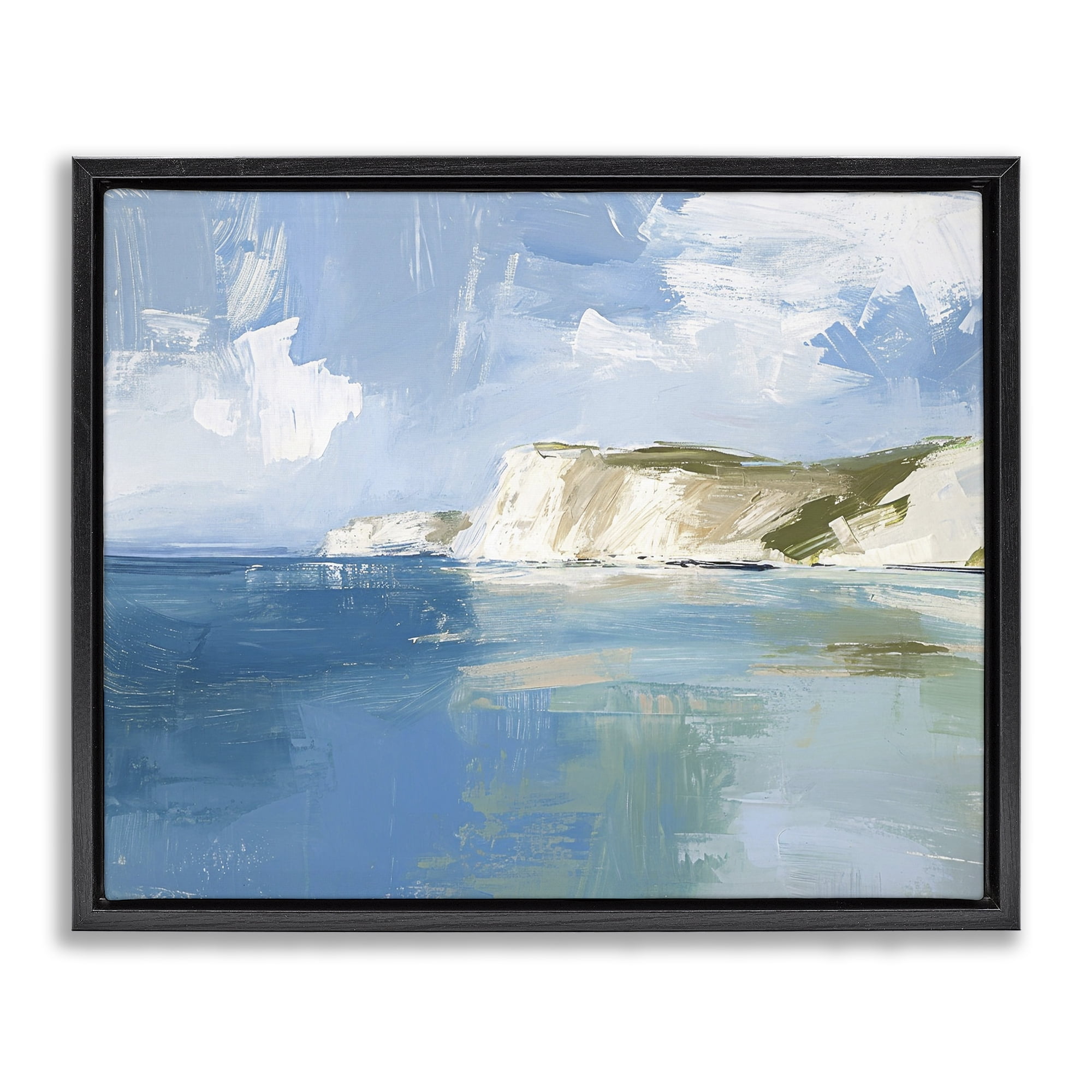 Stupell Industries Coastal Wilderness Shore Coastal Painting Black Floater Framed Canvas Art Print Wall Art, 31 x 25