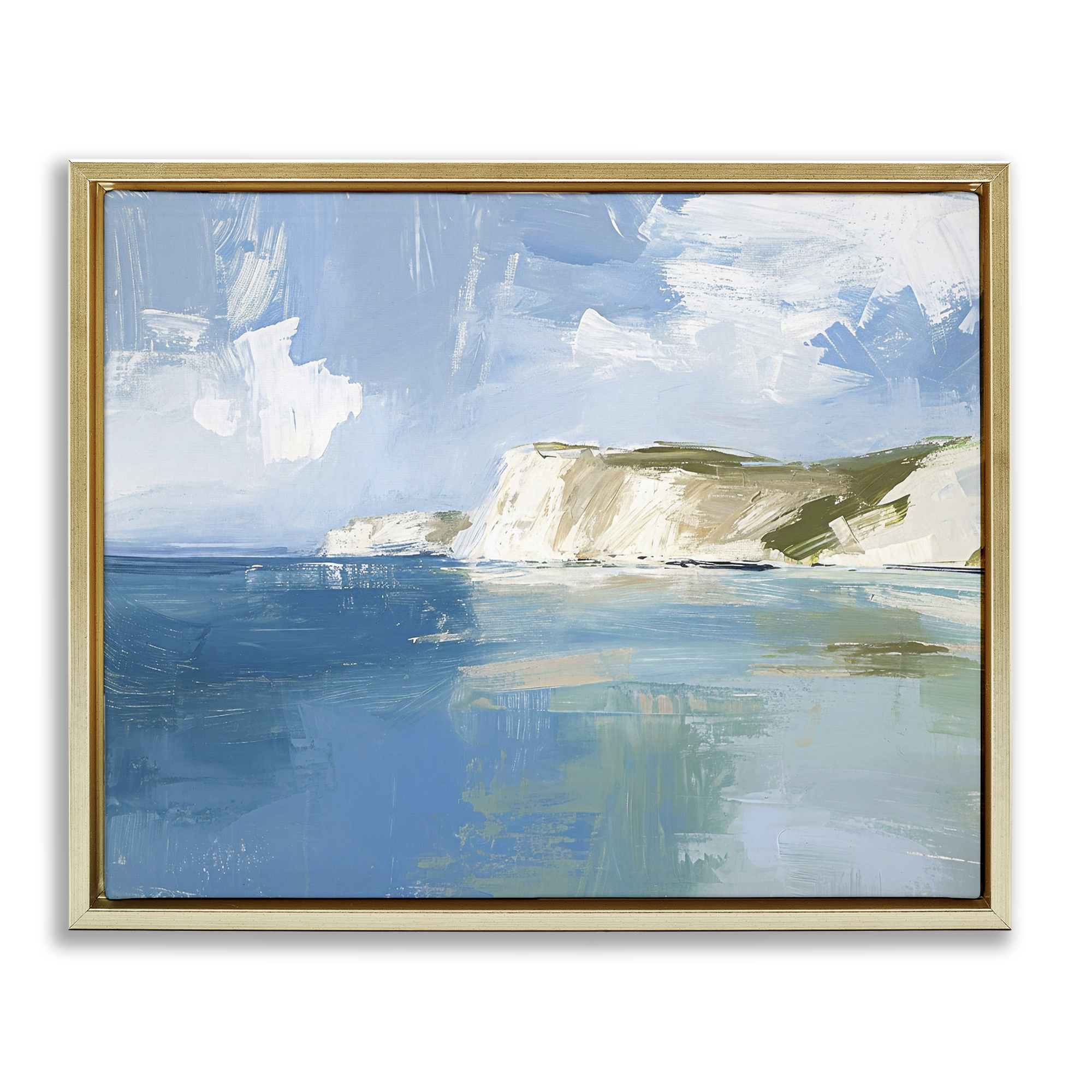 Stupell Industries Coastal Wilderness Shore Coastal Painting Gold Floater Framed Canvas Art Print Wall Art, 31 x 25