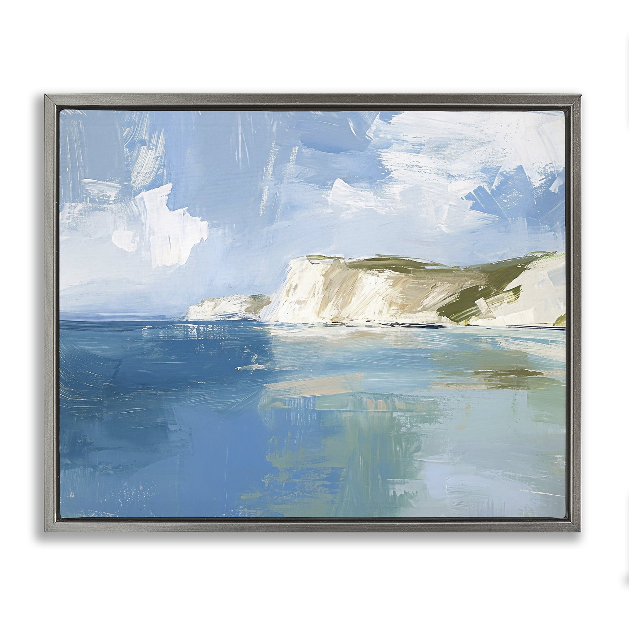Stupell Industries Coastal Wilderness Shore Coastal Painting Gray Floater Framed Canvas Art Print Wall Art, 31 x 25