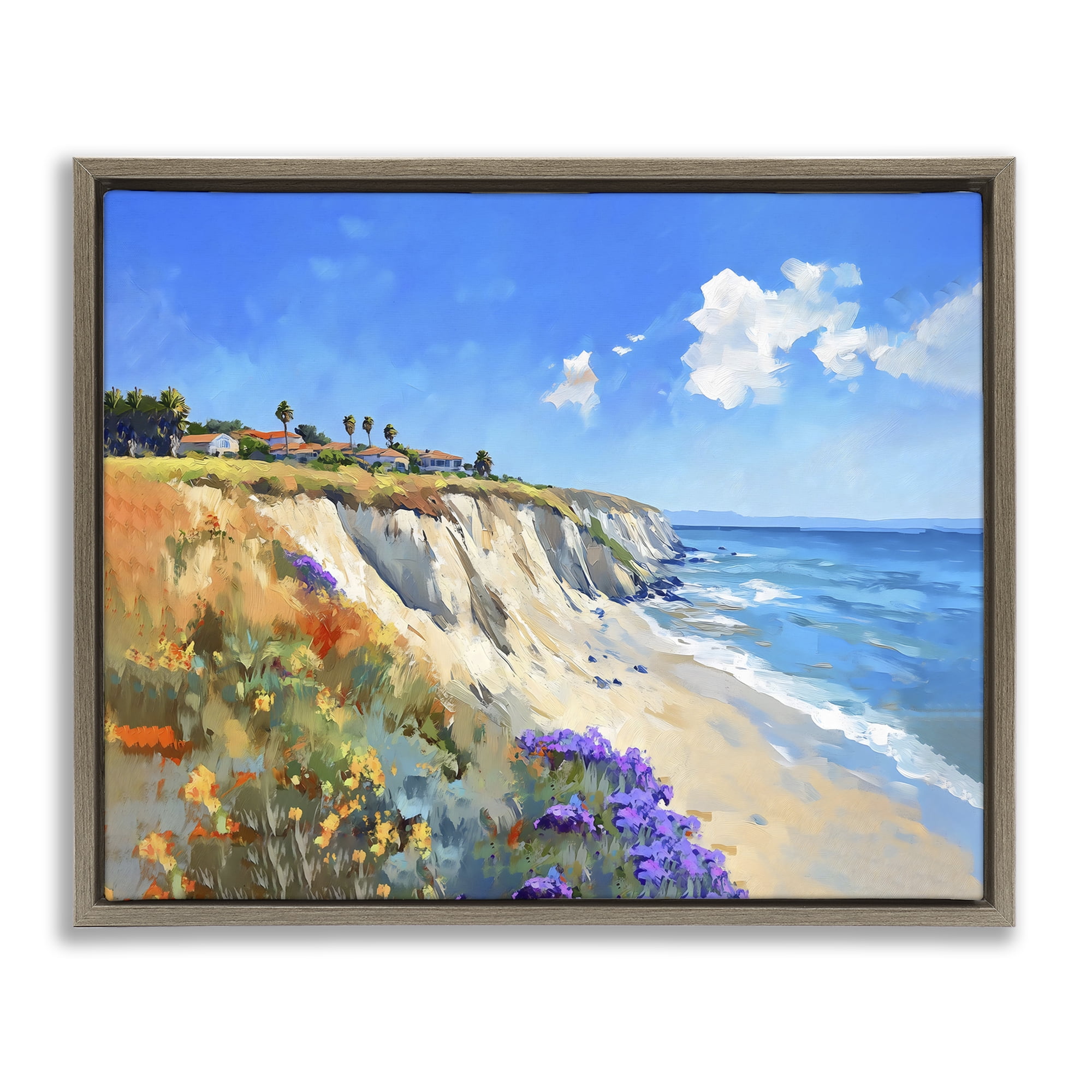 Stupell Industries Coastal Wildflower Field Brown Framed Floater Canvas Wall Art, design by The Prints Vibe