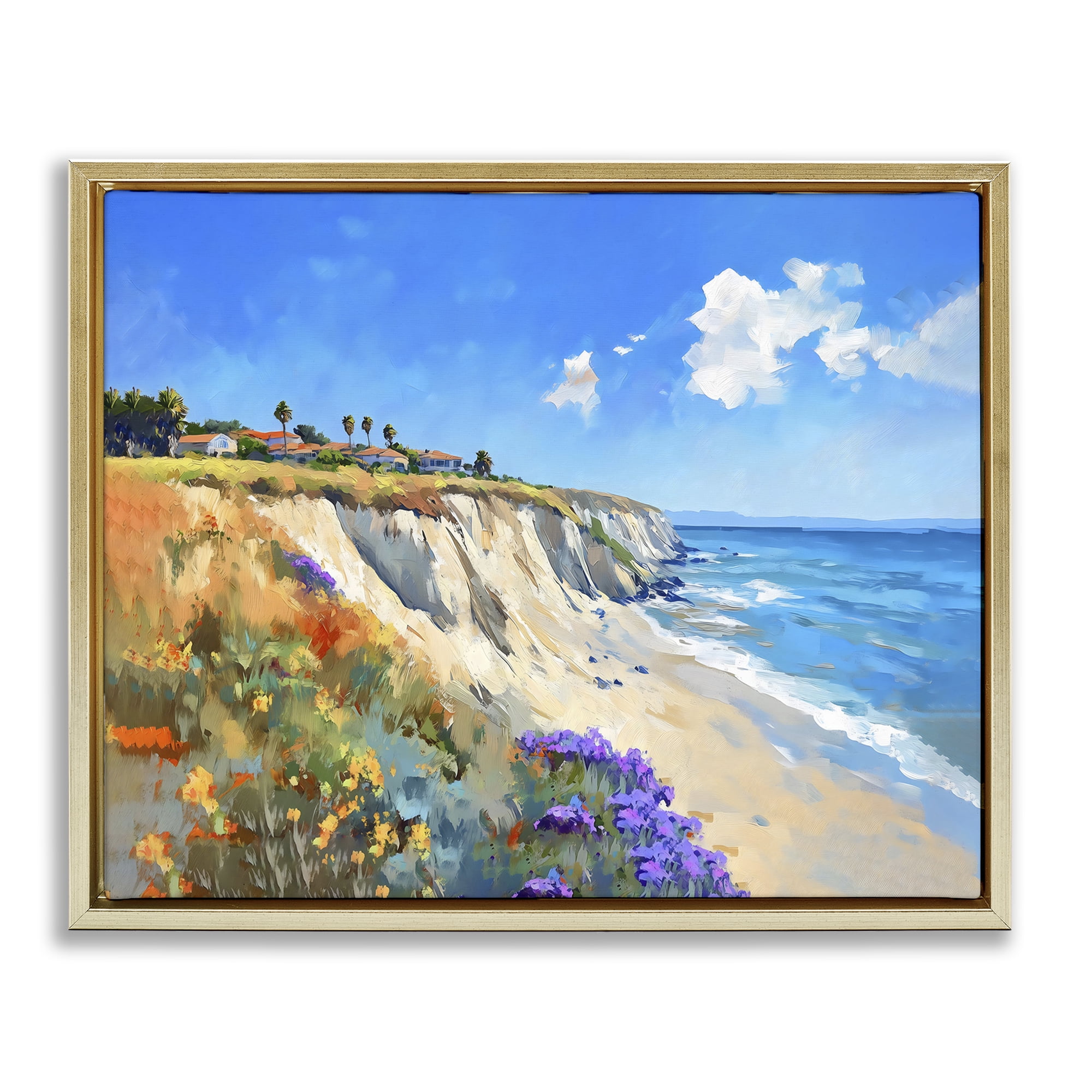 Stupell Industries Coastal Wildflower Field Gold Framed Floater Canvas Wall Art, design by The Prints Vibe