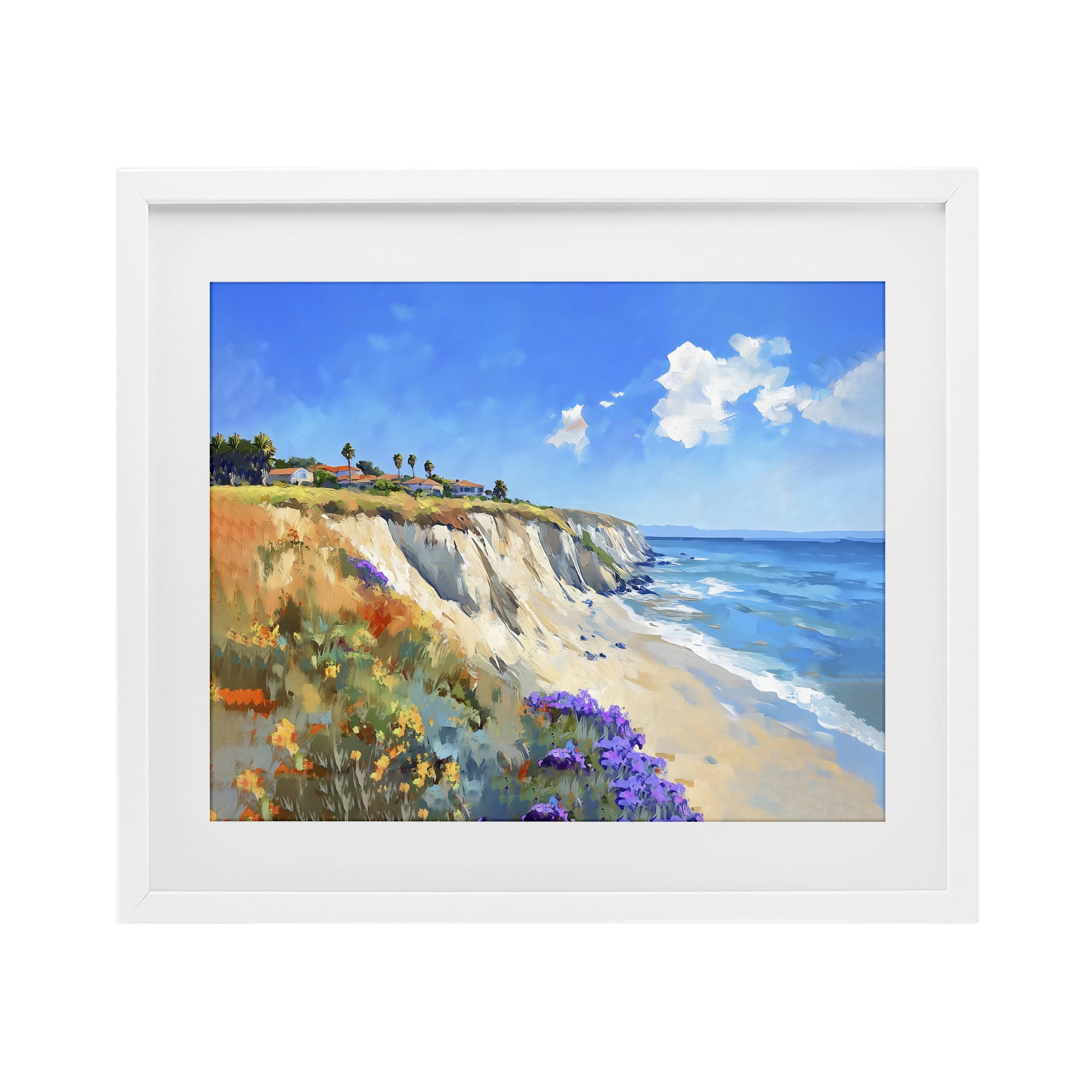 Stupell Industries Coastal Wildflower Field White Framed Print Under Glass, design by The Prints Vibe