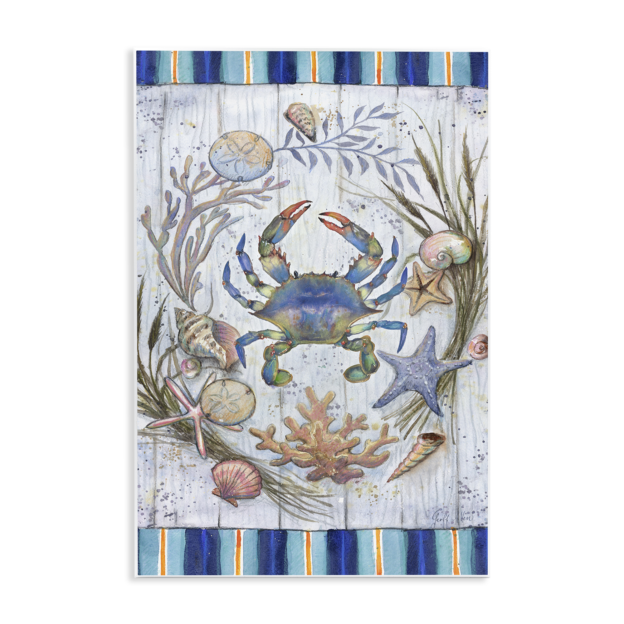 Stupell Industries Coastal Wreath & Crab Nautical & Beach Painting Unframed Art Print Wall Art, 13 x 19