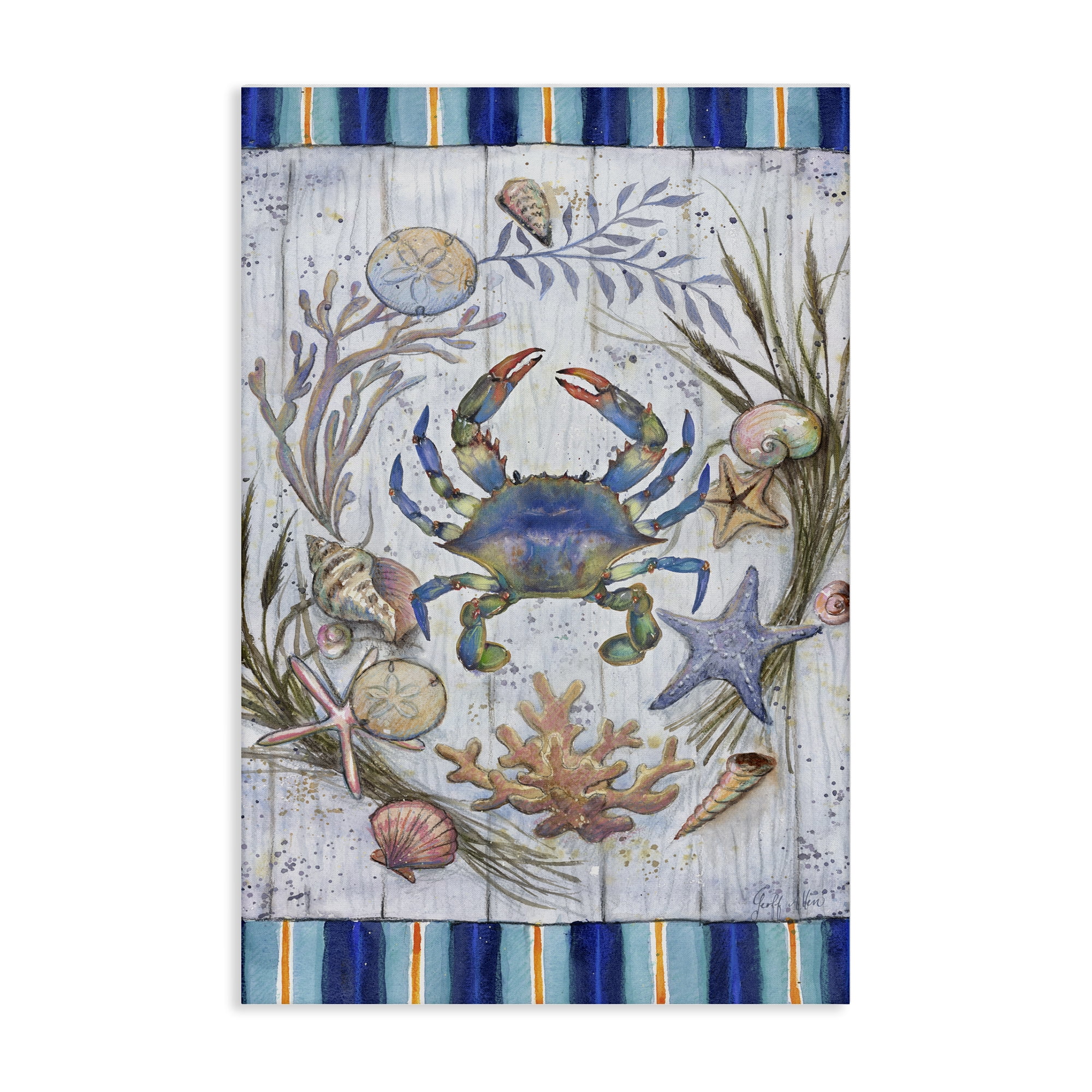 Stupell Industries Coastal Wreath & Crab Nautical & Beach Painting Wrapped Canvas Art Print Wall Art, 30 x 45
