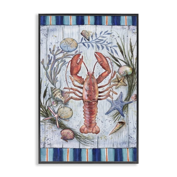 Stupell Industries Rustic Lodge Coastal Wreath & Lobster Black Framed Giclee Art, 20 x 30, by Geoff Allen