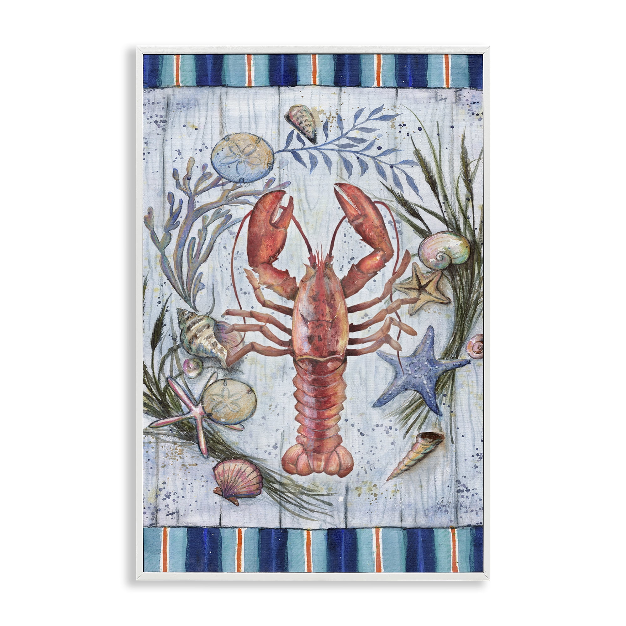 Stupell Industries Coastal Wreath & Lobster Nautical & Beach Painting White Framed Art Print Wall Art, 16 x 24