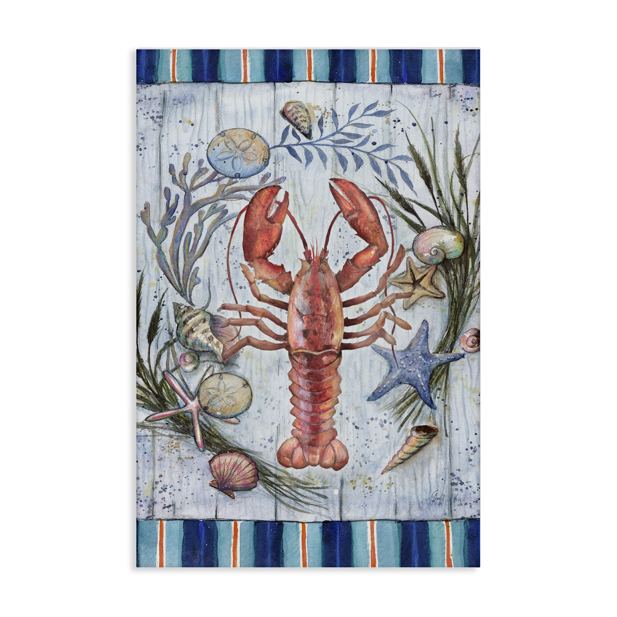 Stupell Industries Coastal Wreath & Lobster Nautical & Beach Painting Wrapped Canvas Art Print Wall Art, 30 x 45