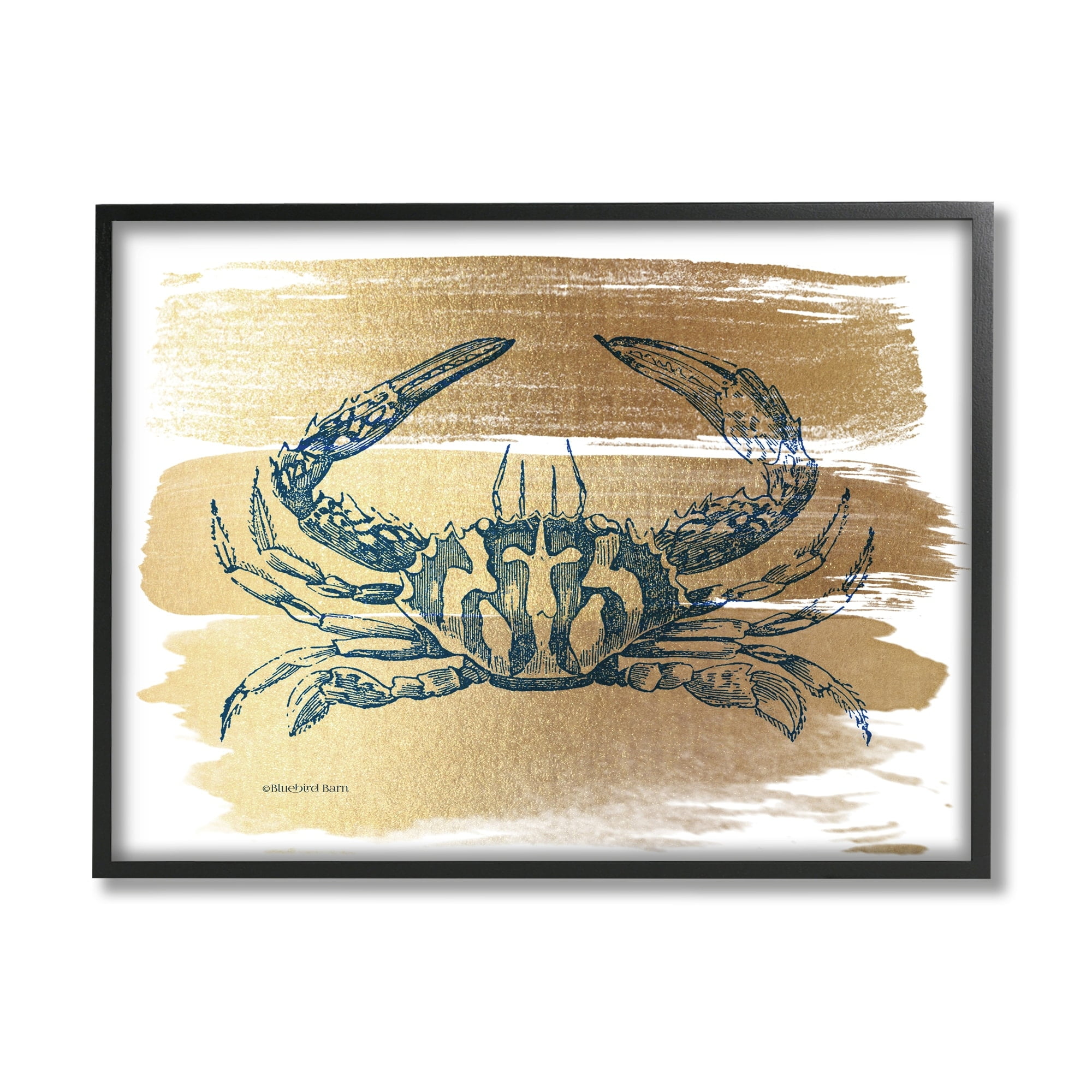 Stupell Industries Cobalt Blue Crab Golden Pattern Brush Sea Creature,14 x 11, Design by Bluebird Barn
