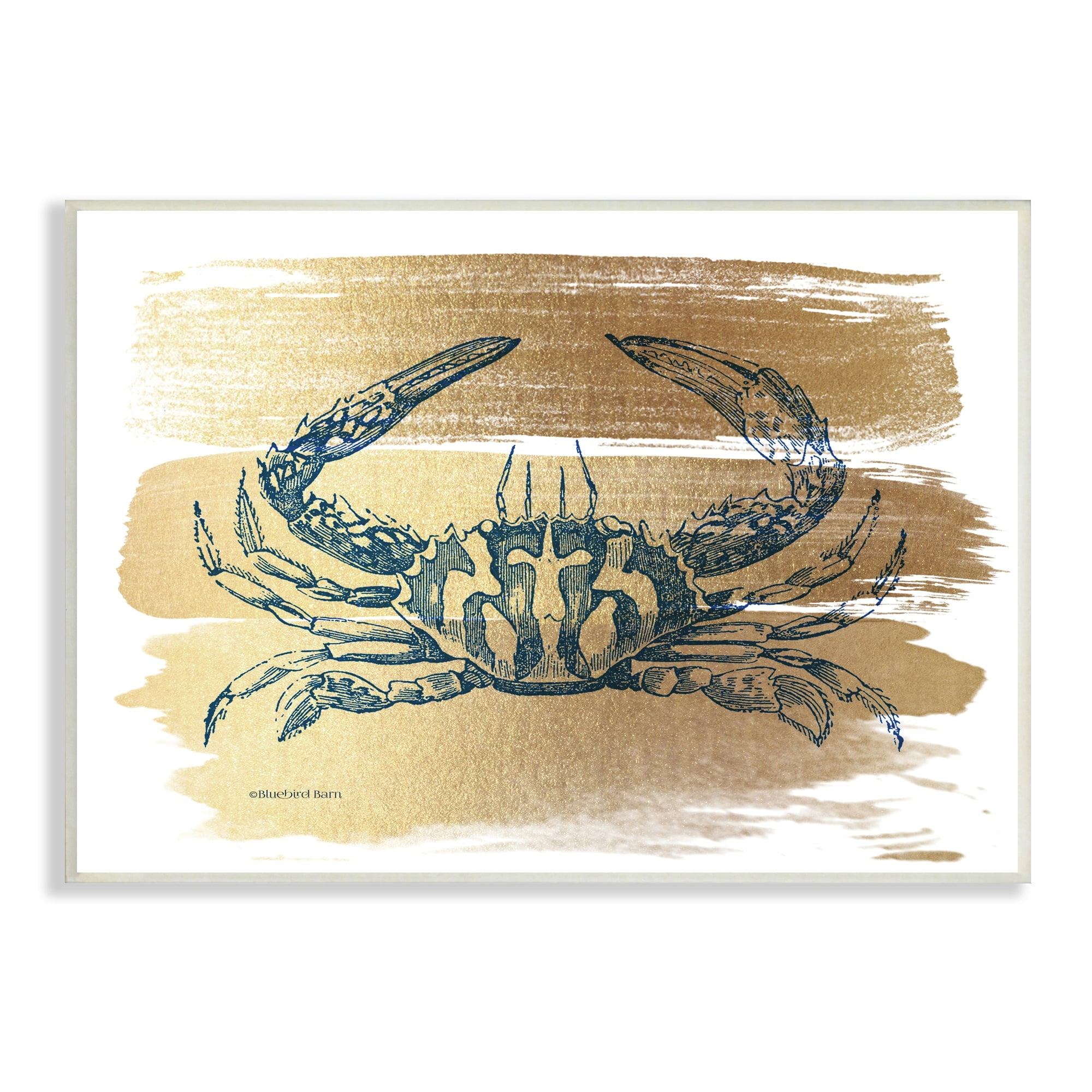 Stupell Industries Cobalt Blue Crab Golden Pattern Brush Sea Creature,15 x 10, Design by Bluebird Barn