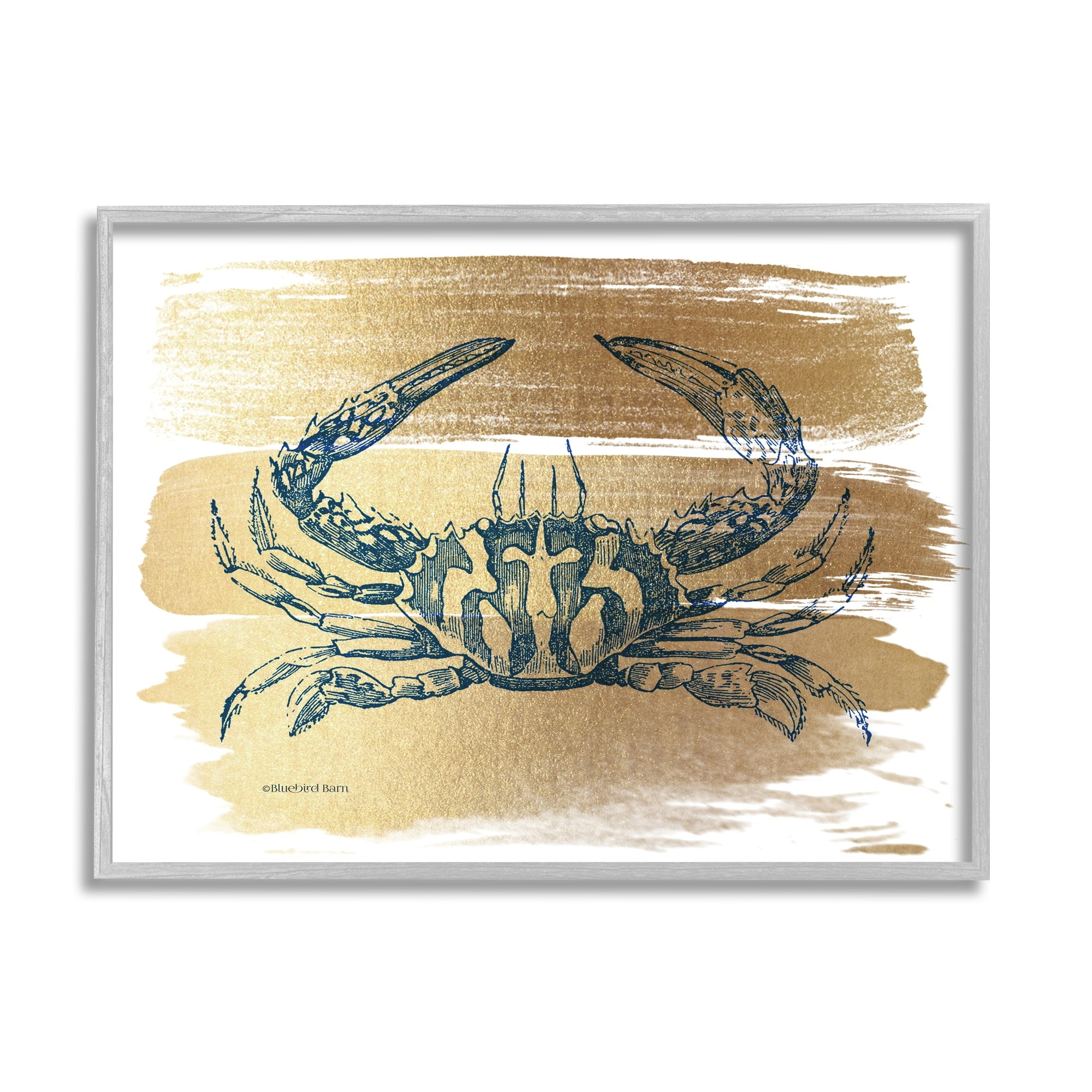 Stupell Industries Cobalt Blue Crab Golden Pattern Brush Sea Creature,30 x 24, Design by Bluebird Barn