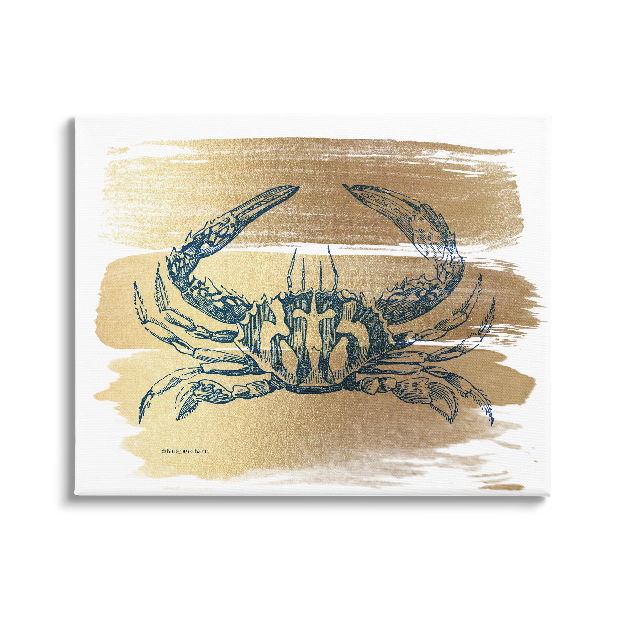 Stupell Industries Cobalt Blue Crab Golden Pattern Brush Sea Creature,48 x 36, Design by Bluebird Barn