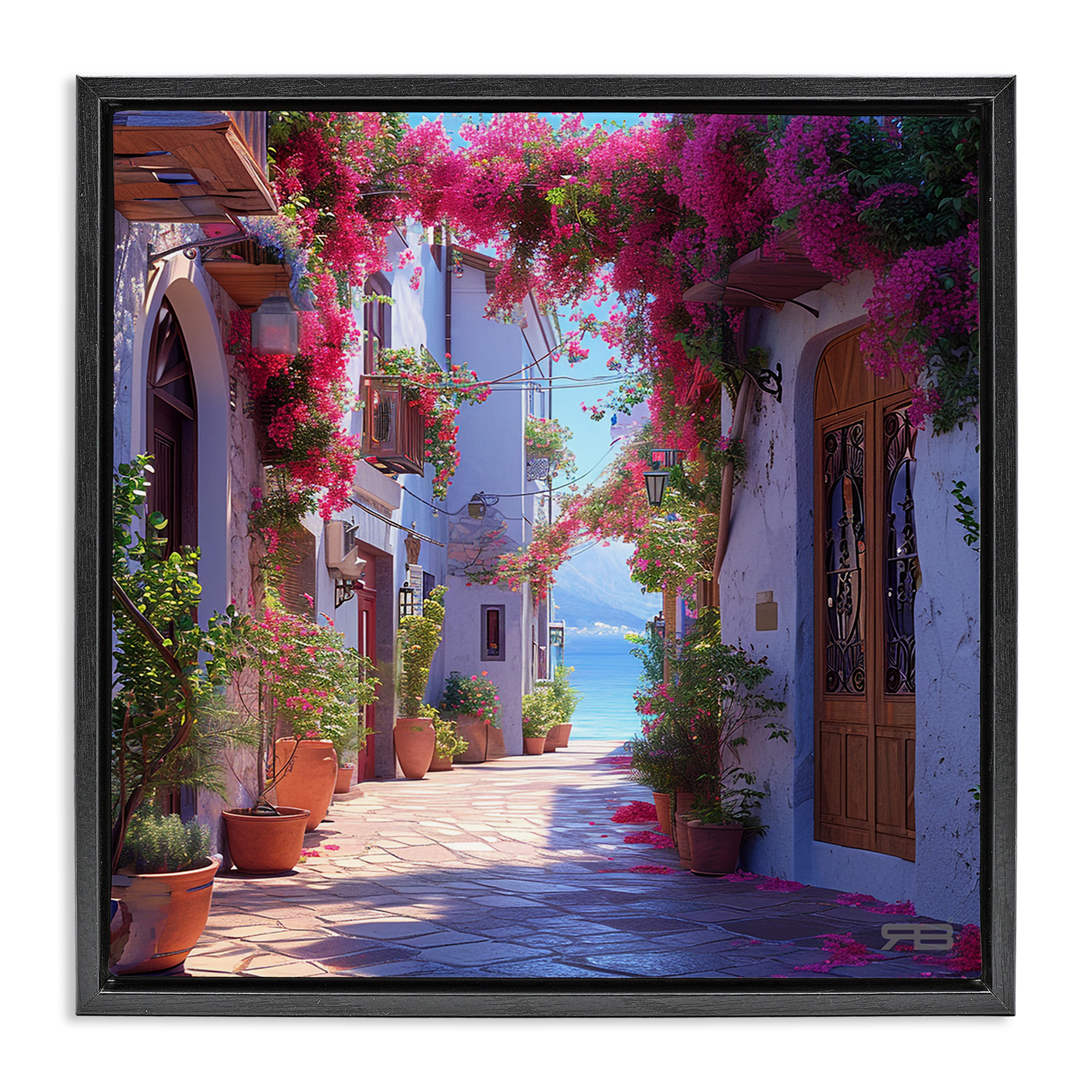 Stupell Industries Cobblestone Lane in Town Buildings & Architecture Painting Black Floater Framed Canvas Art Print Wall Art, 25 x 25