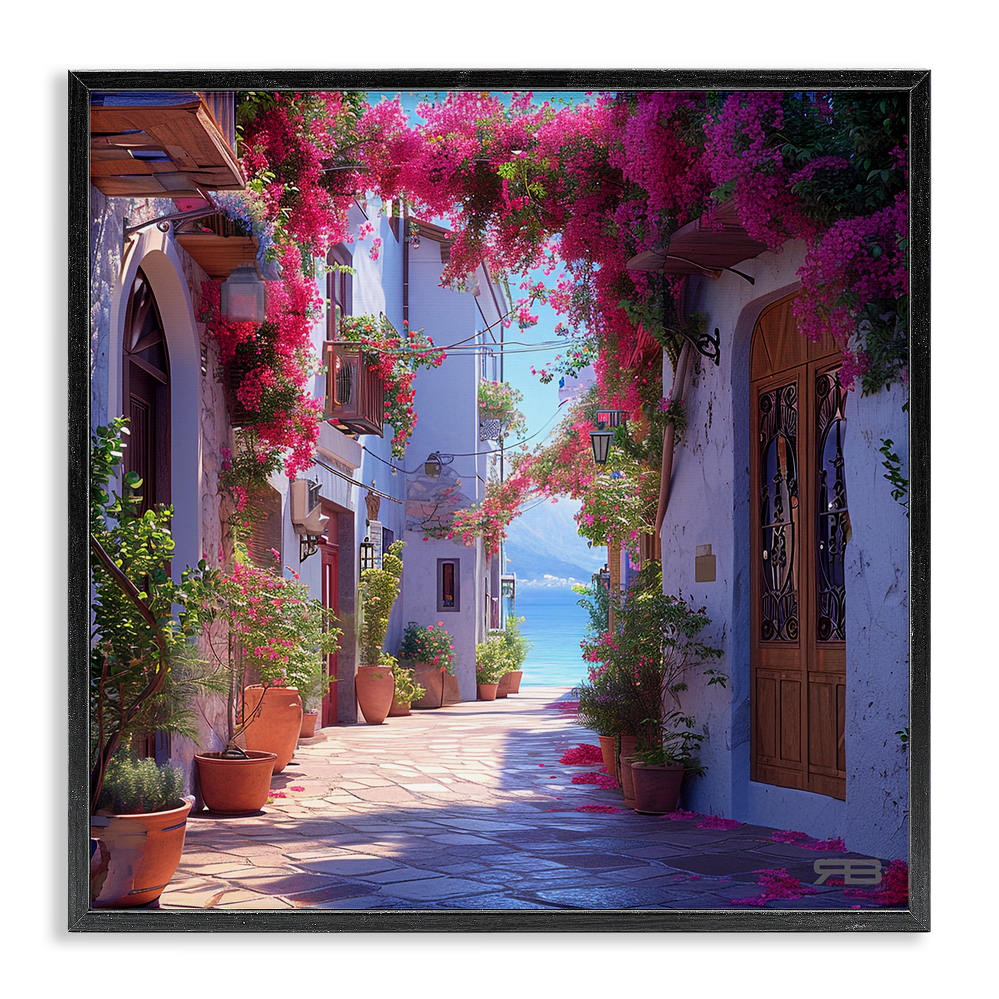 Stupell Industries Cobblestone Lane in Town Buildings & Architecture Painting Black Framed Art Print Wall Art, 24 x 24