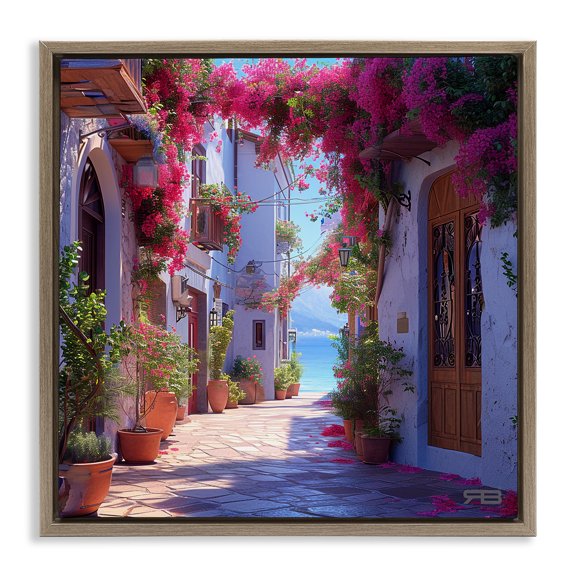 Stupell Industries Cobblestone Lane in Town Buildings & Architecture Painting Brown Floater Framed Canvas Art Print Wall Art, 18 x 18