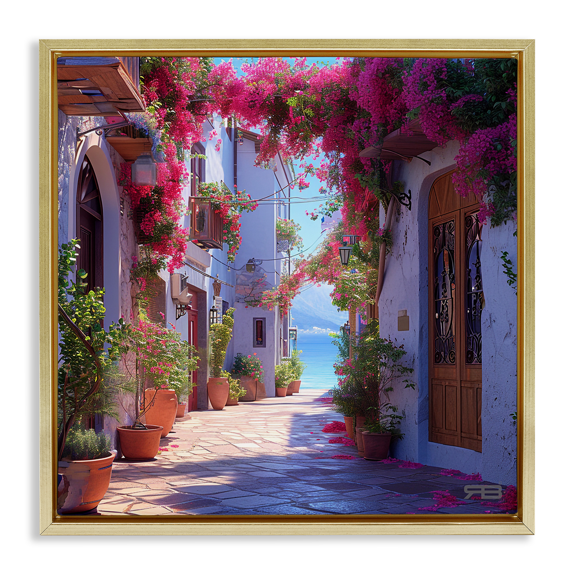 Stupell Industries Cobblestone Lane in Town Buildings & Architecture Painting Gold Floater Framed Canvas Art Print Wall Art, 25 x 25