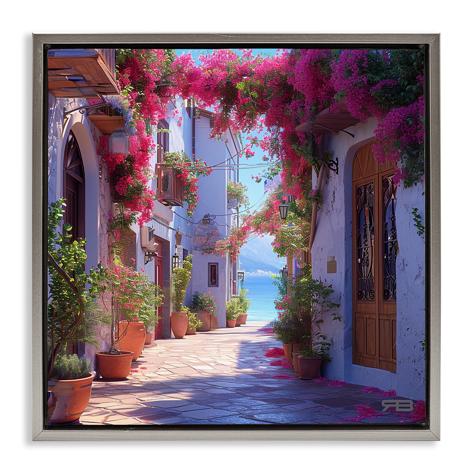 Stupell Industries Cobblestone Lane in Town Buildings & Architecture Painting Gray Floater Framed Canvas Art Print Wall Art, 25 x 25