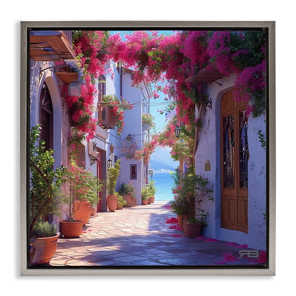 Stupell Industries Cobblestone Lane in Town Buildings & Architecture Painting Gray Floater Framed Canvas Art Print Wall Art, 25 x 25