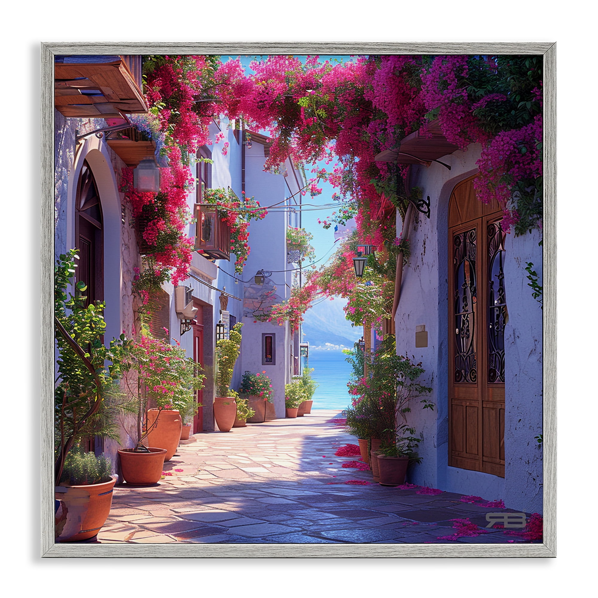 Stupell Industries Cobblestone Lane in Town Buildings & Architecture Painting Gray Framed Art Print Wall Art, 17 x 17