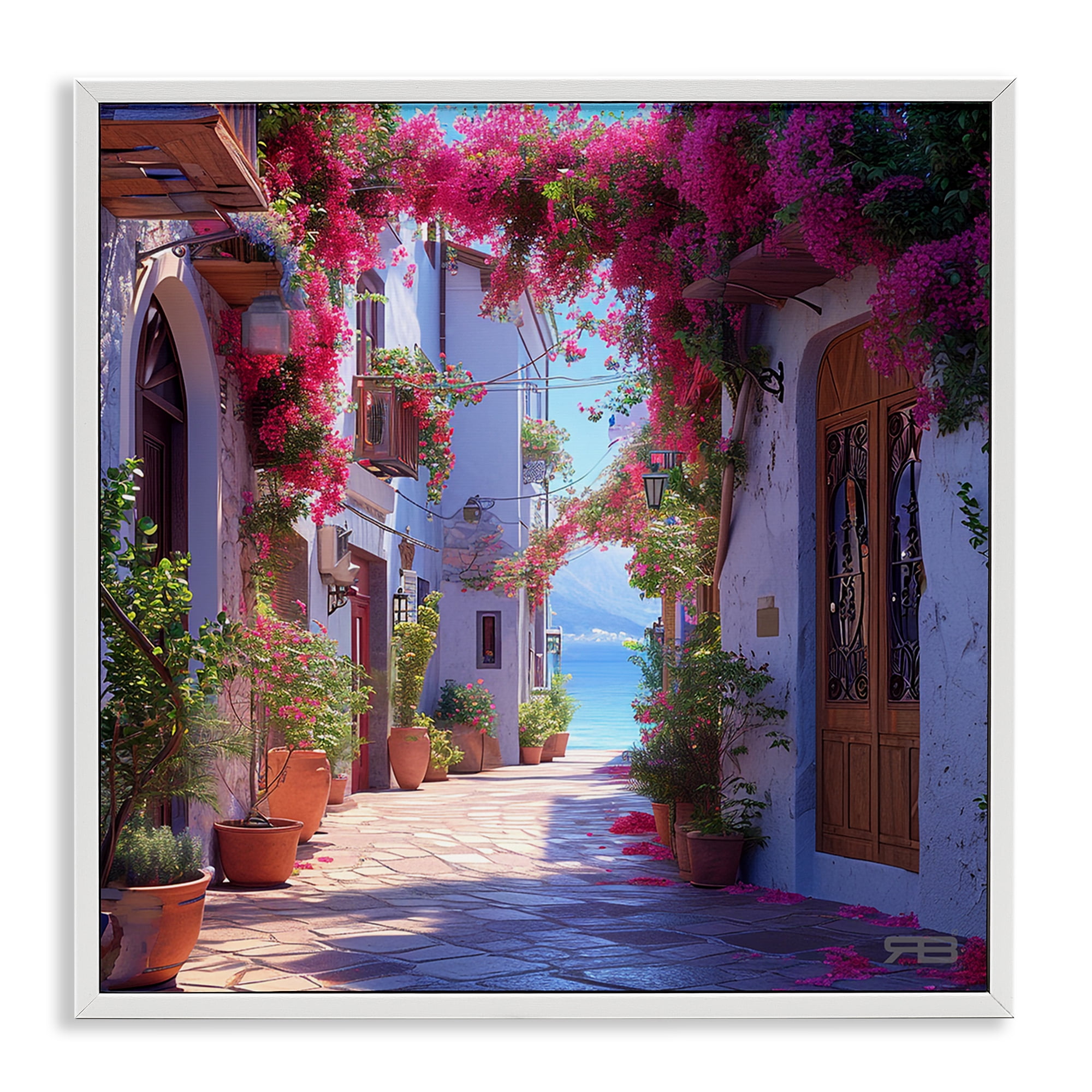 Stupell Industries Cobblestone Lane in Town Buildings & Architecture Painting White Framed Art Print Wall Art, 24 x 24