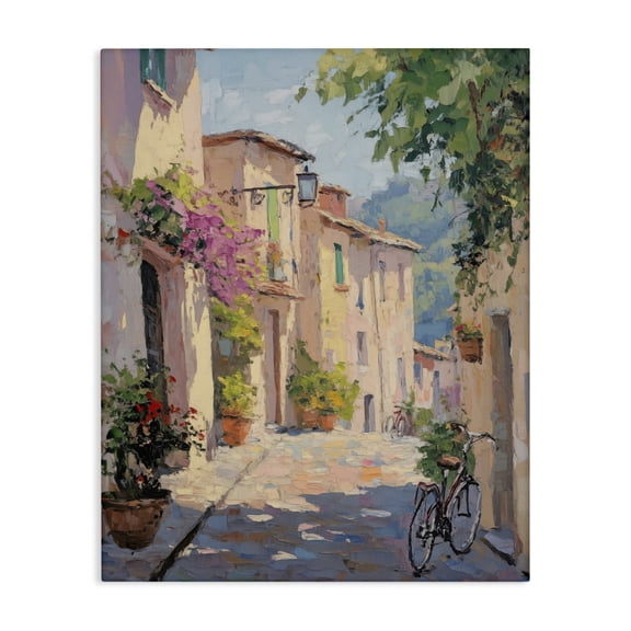 Stupell Industries Cobblestone Path City Architecture Cityscapes Painting Wrapped Canvas Canvas Art Print Wall Art, 16 x 20