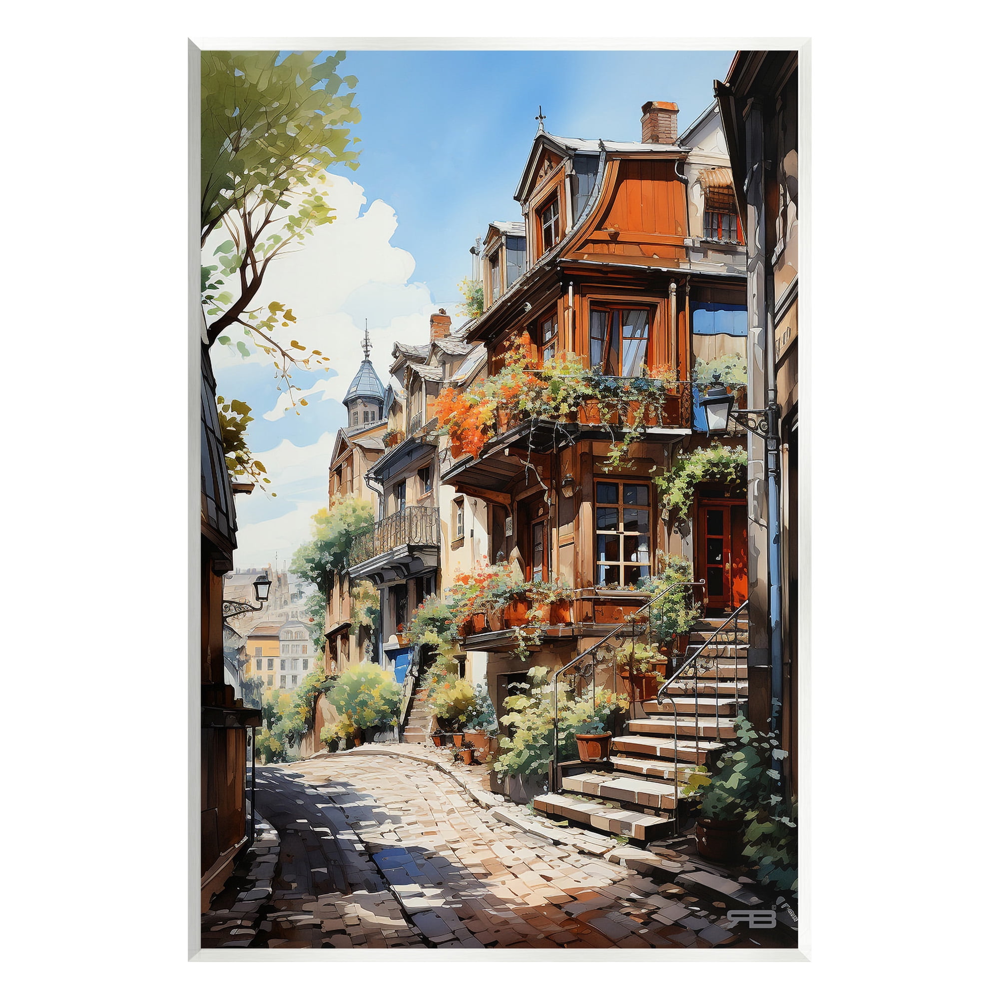 Stupell Industries Cobblestone Walkway in Town Travel & Places Painting Unframed Art Print Wall Art, 13 x 19