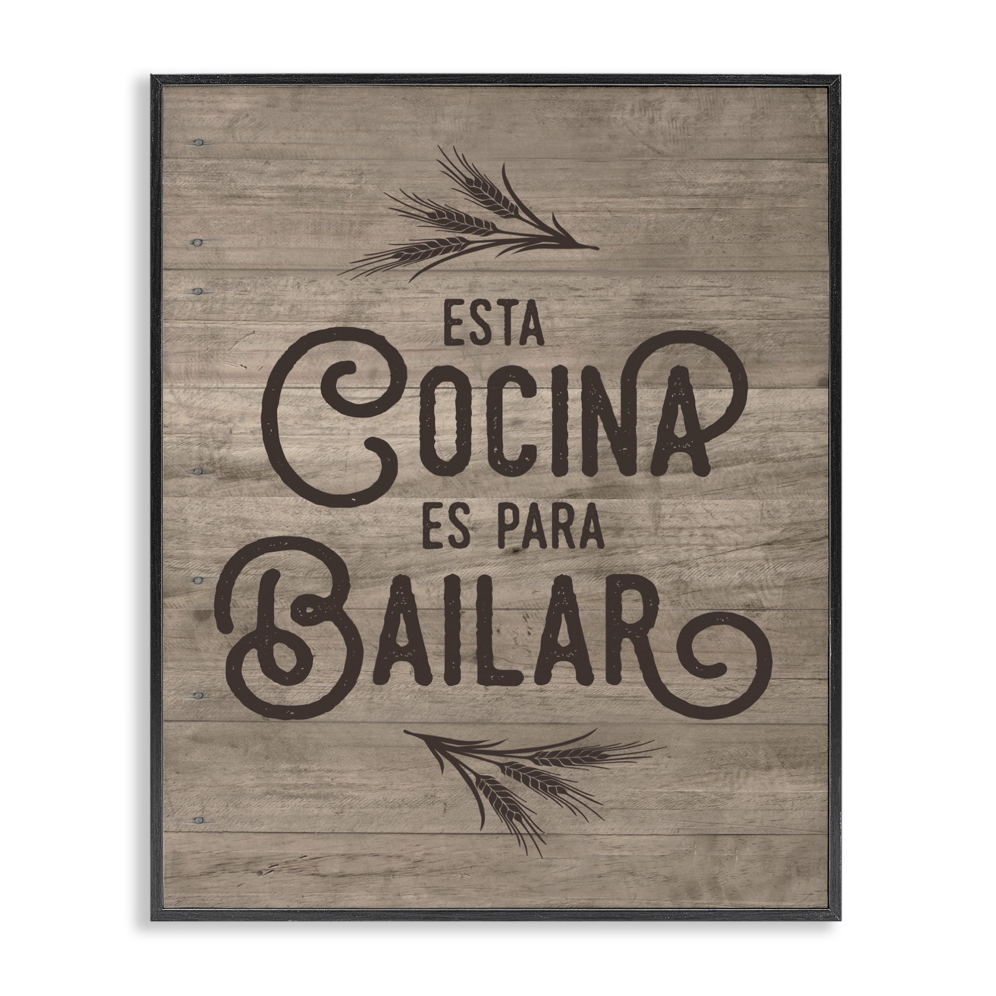 Stupell Industries Cocina Para Bailar Inspirational Quotes & Sayings Painting Black Framed Art Print Wall Art, 24 x 30