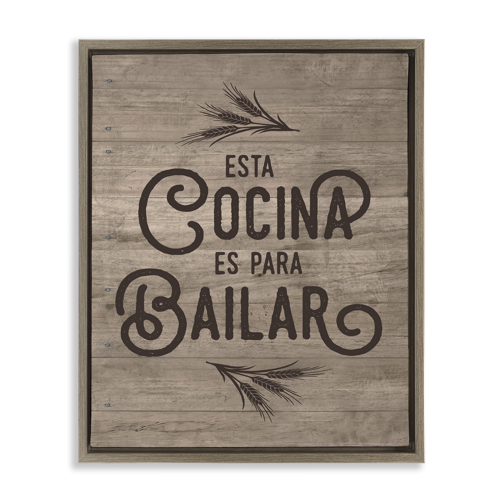 Stupell Industries Cocina Para Bailar Inspirational Quotes & Sayings Painting Brown Floater Framed Art Print Wall Art, 25 x 31