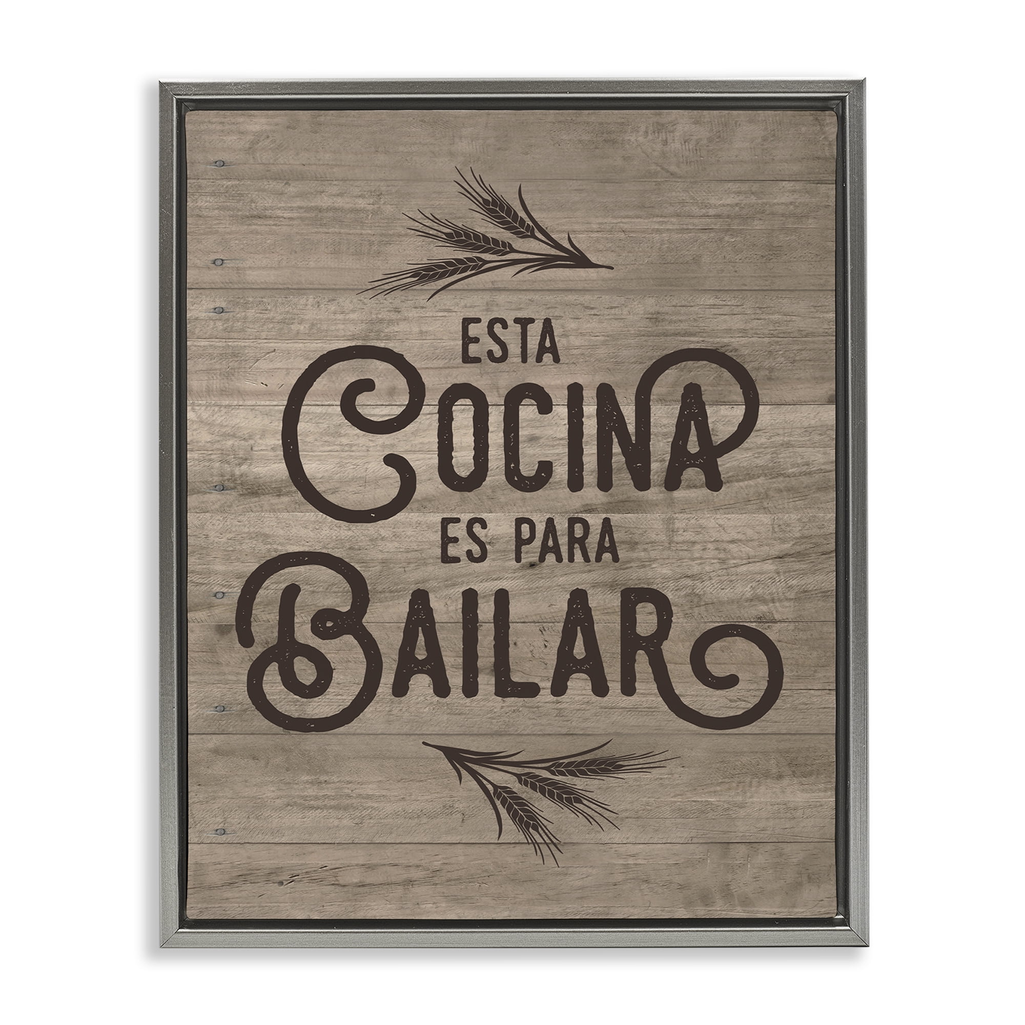 Stupell Industries Cocina Para Bailar Inspirational Quotes & Sayings Painting Gray Floater Framed Art Print Wall Art, 25 x 31