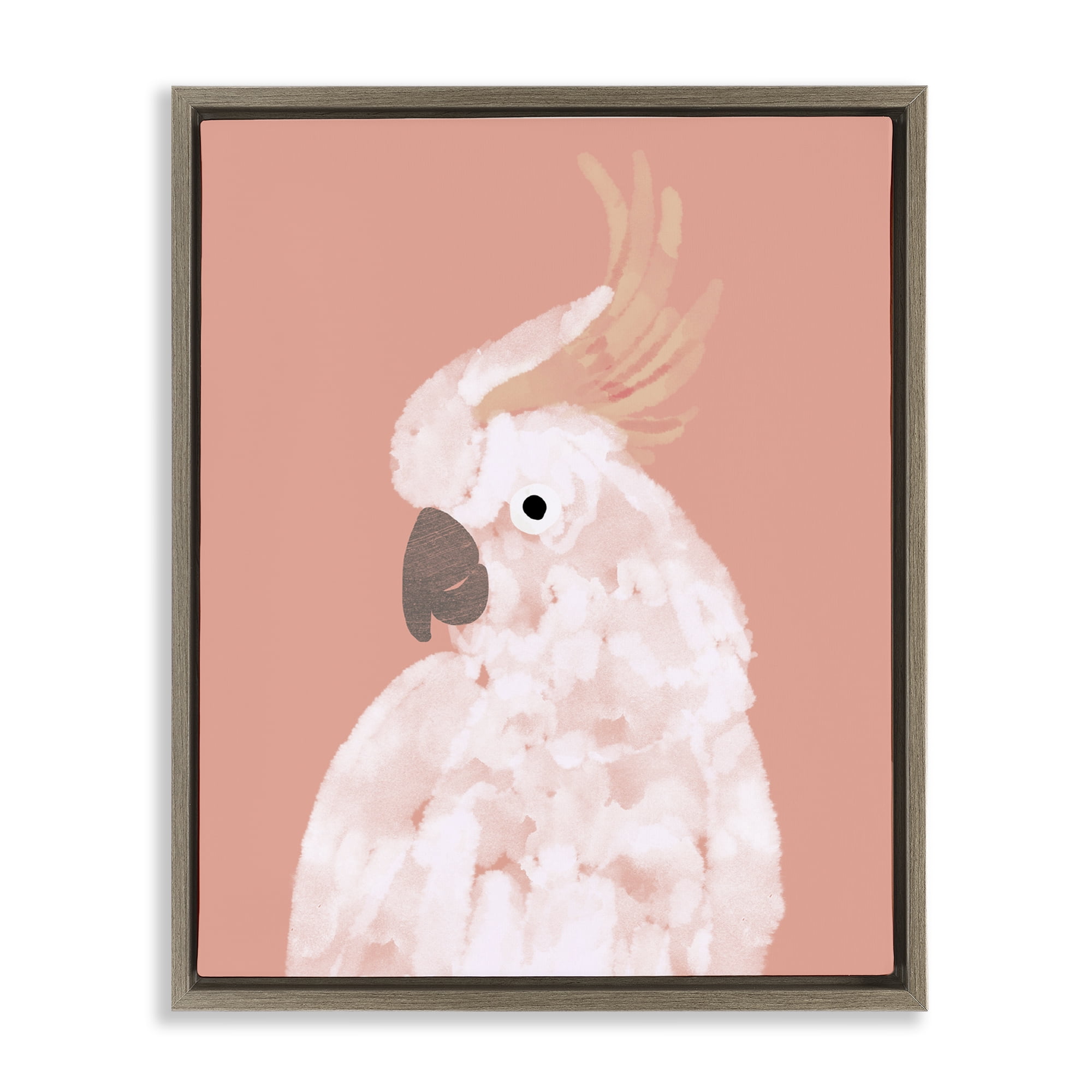 Stupell Industries Cockatiel on Pink Animals & Insects Painting Brown Floater Framed Canvas Art Print Wall Art, 25 x 31