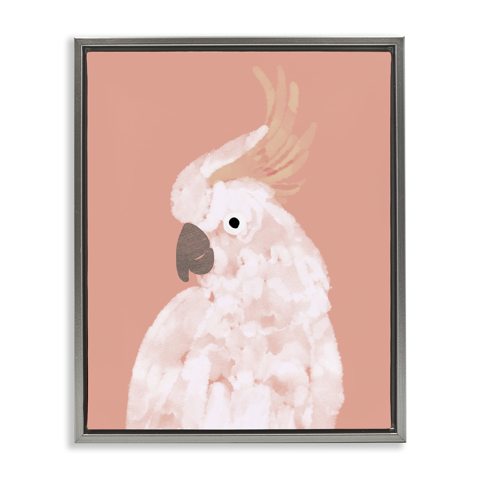 Stupell Industries Cockatiel on Pink Animals & Insects Painting Gray Floater Framed Canvas Art Print Wall Art, 17 x 21
