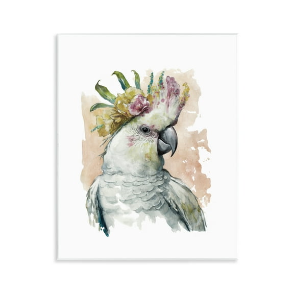 Stupell Industries Cockatiel with Pink Flower Animals Painting Unframed Art Print Wall Art, 11 x 14