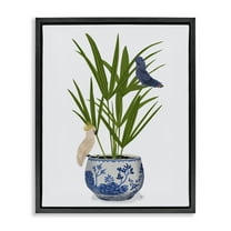 Stupell Industries Cockatiels on Planter Botanical & Floral Painting Black Floater Framed Canvas Art Print Wall Art, 17 x 21