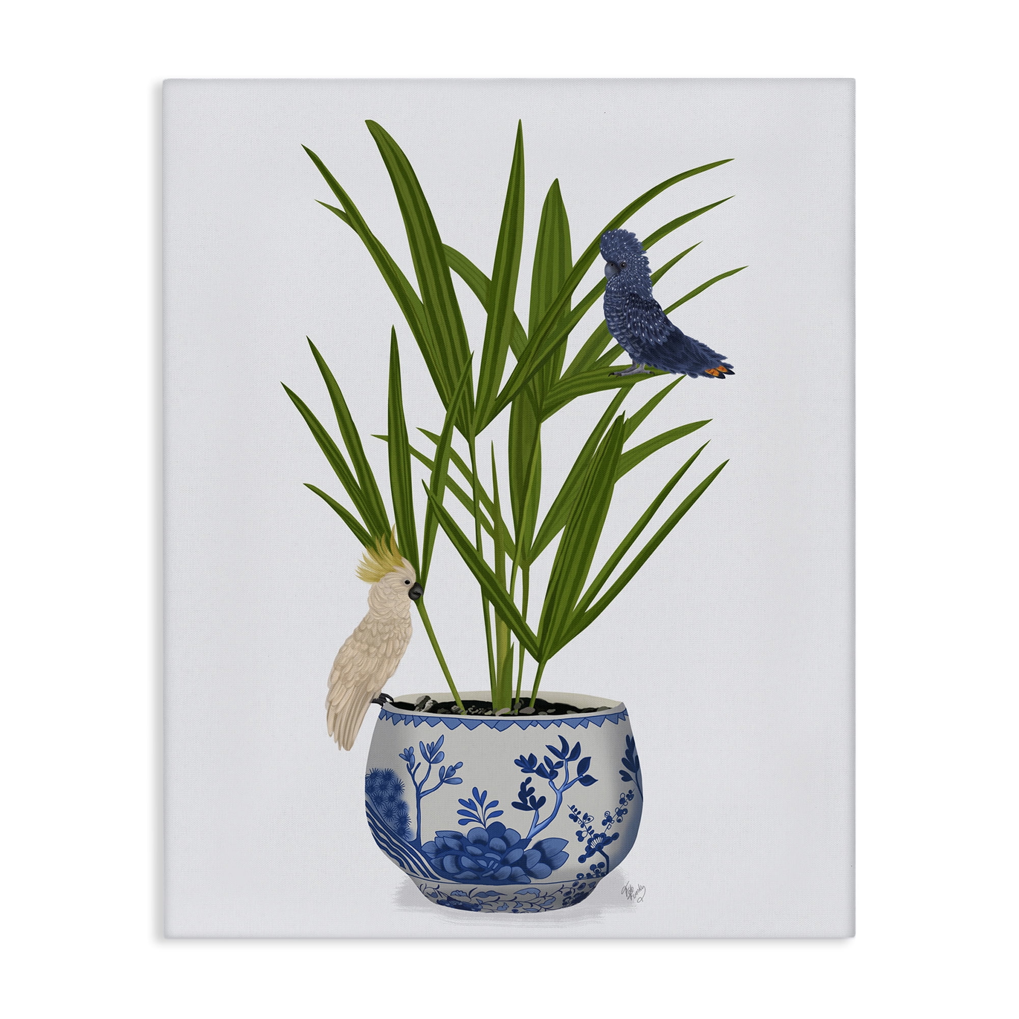 Stupell Industries Cockatiels on Planter Botanical & Floral Painting Gallery Wrapped Canvas Art Print Wall Art, 16 x 20