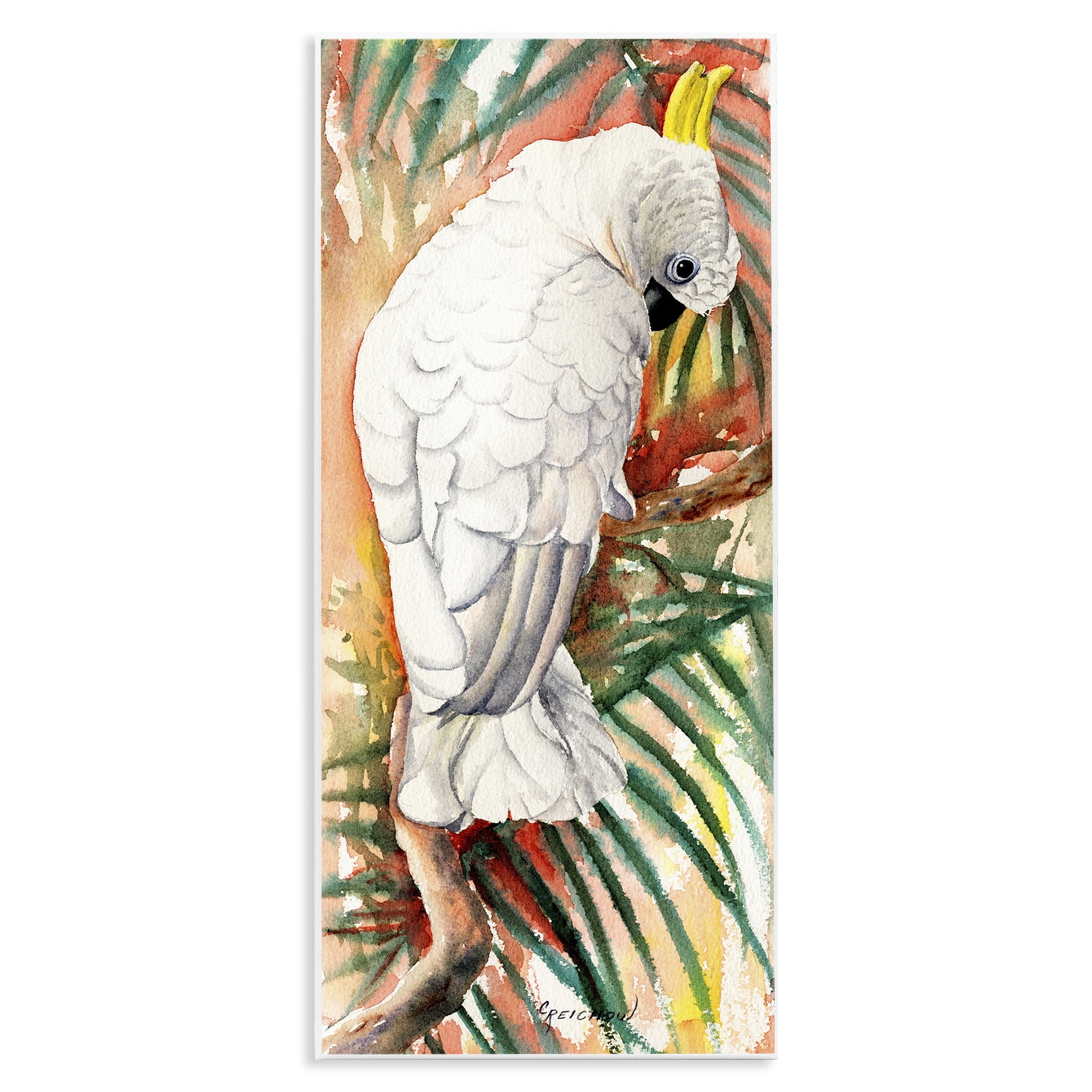Stupell Industries Cockatoo Among Leaves Animals & Insects Painting Unframed Art Print Wall Art, 7 x 17
