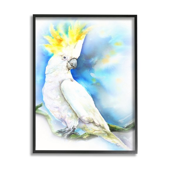 Stupell Industries Cockatoo Bird on Branch Over Vibrant Blue Black Framed, 16 x 20, Design by George Dyachenko