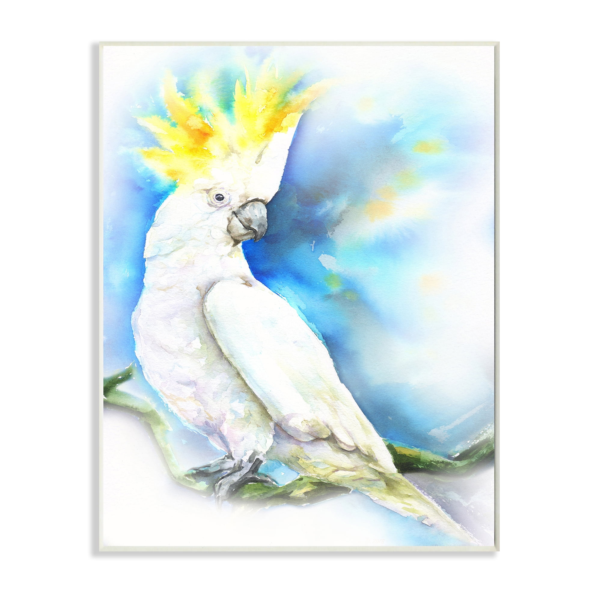 Stupell Industries Cockatoo Bird on Branch Over Vibrant Blue Wall Plaque, 10 x 15, Design by George Dyachenko