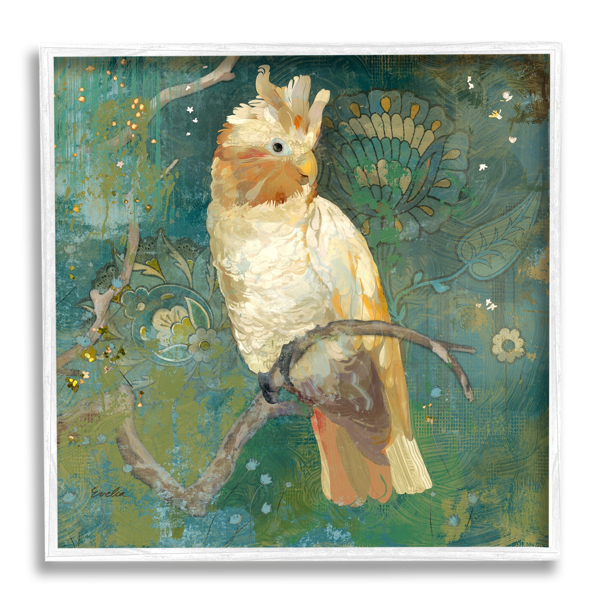 Stupell Industries Cockatoo Boho Pattern Animals & Insects Painting White Framed Art Print Wall Art, 24 x 24