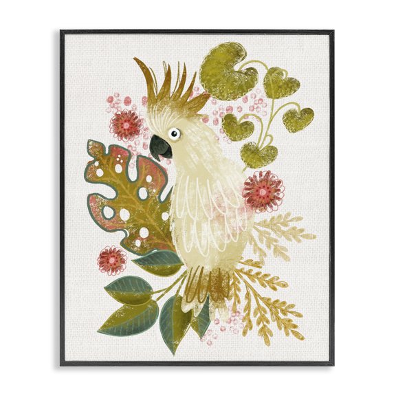Stupell Industries Cockatoo & Tropical Leaves Animals & Insects Painting Black Framed Art Print Wall Art, 16 x 20