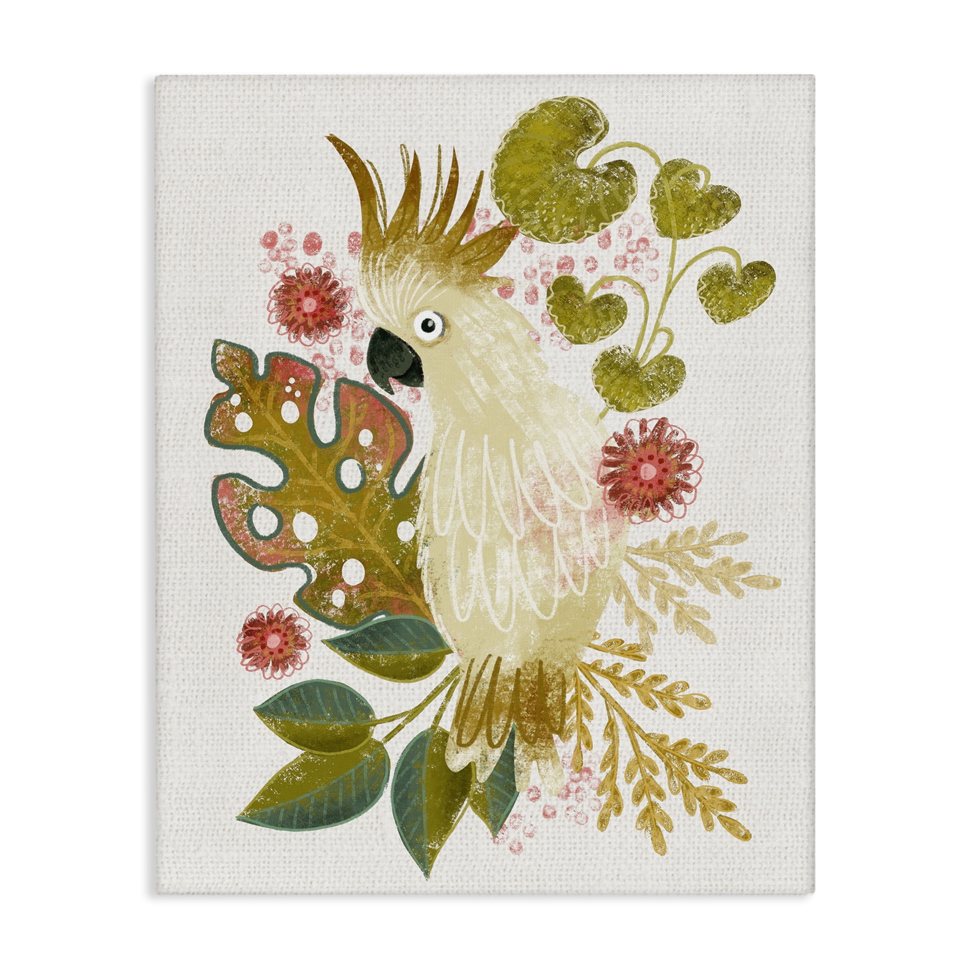 Stupell Industries Cockatoo & Tropical Leaves Animals & Insects Painting Gallery Wrapped Canvas Art Print Wall Art, 30 x 40