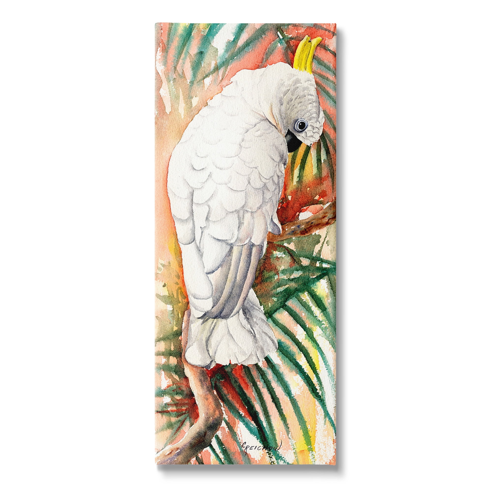 Stupell Industries Cockatoo & Vivid Branches Animals & Insects Painting Gallery Wrapped Canvas Art Print Wall Art, 17 x 40