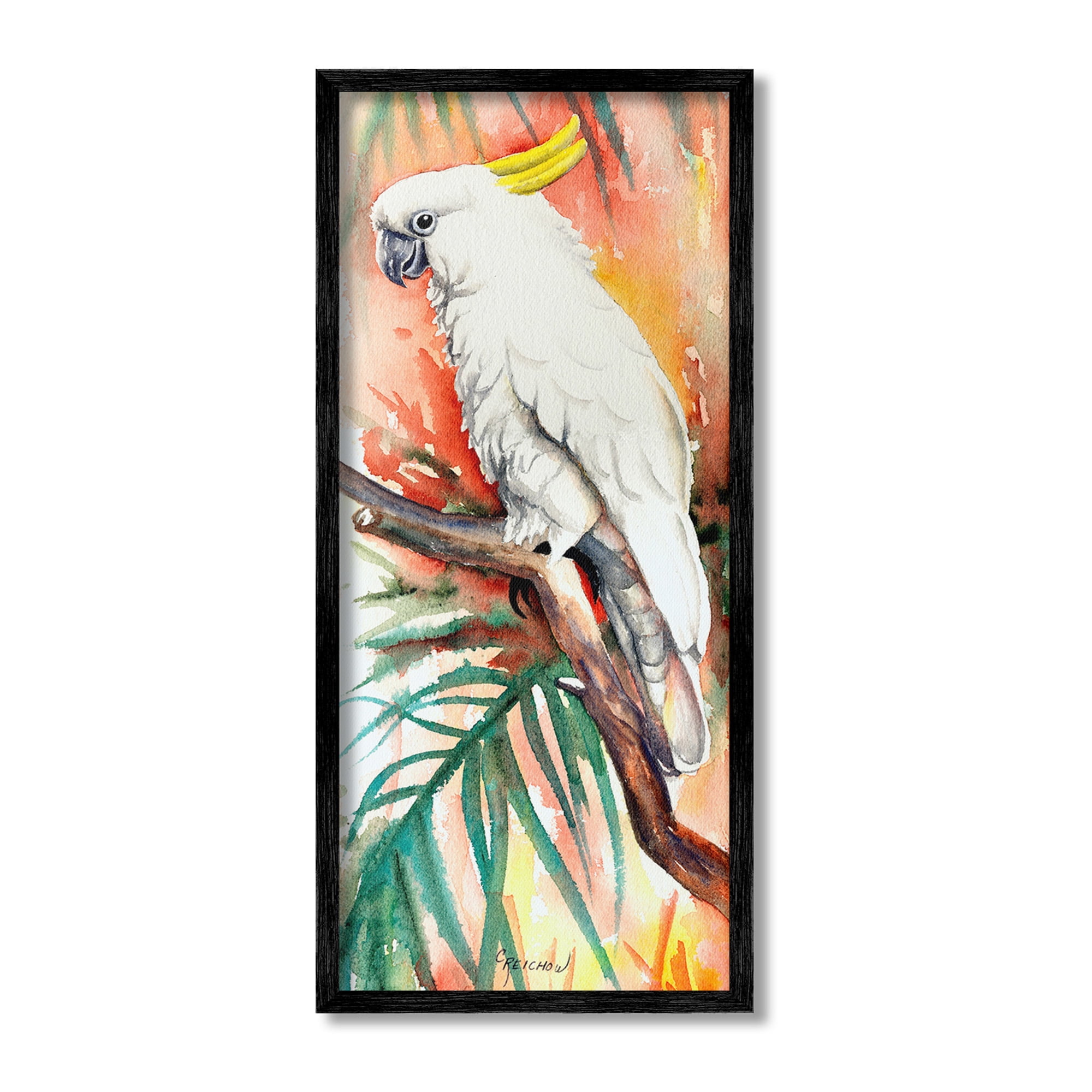 Stupell Industries Cockatoo in Rainforest Animals & Insects Painting Black Framed Art Print Wall Art, 13 x 30