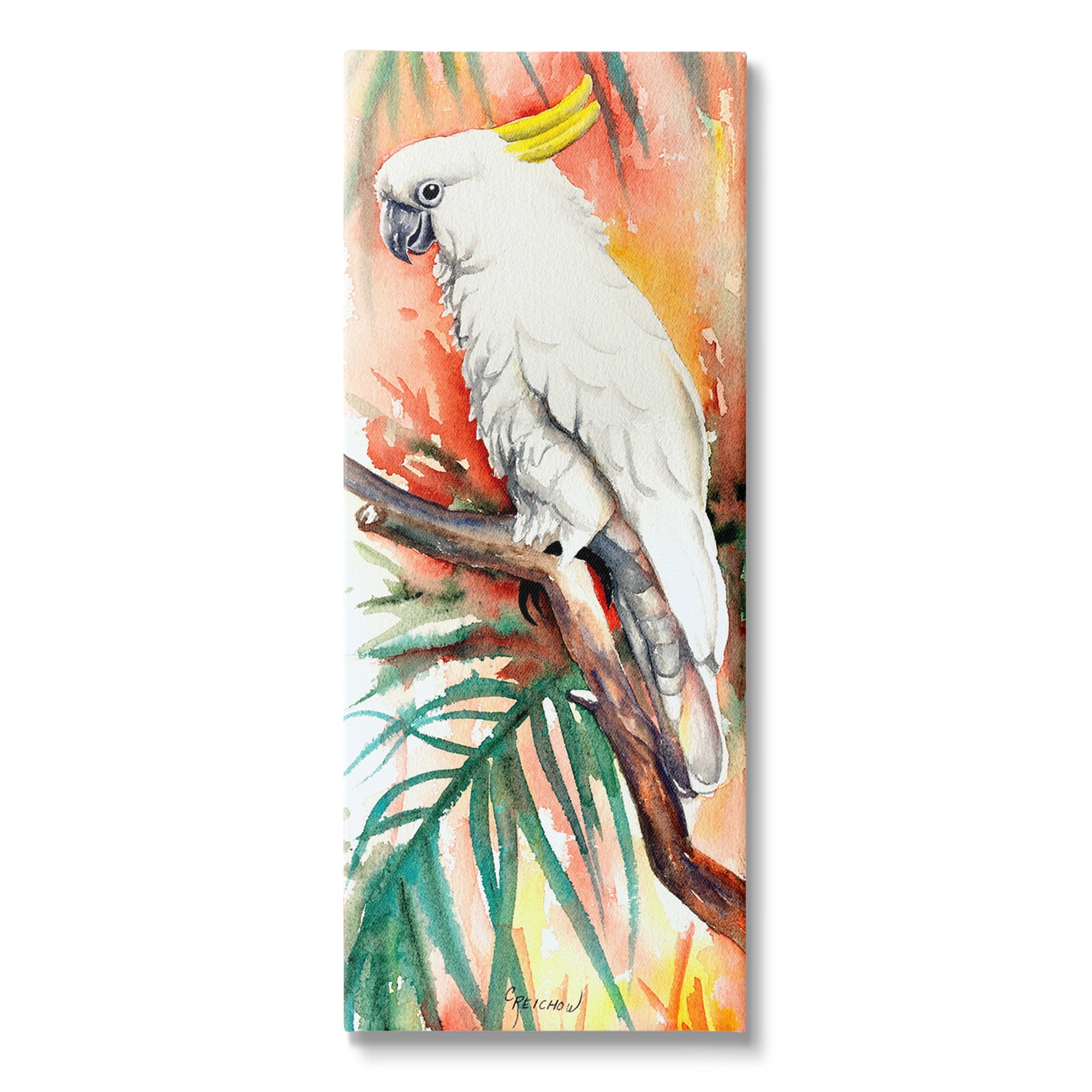 Stupell Industries Cockatoo in Rainforest Animals & Insects Painting Gallery Wrapped Canvas Art Print Wall Art, 13 x 30