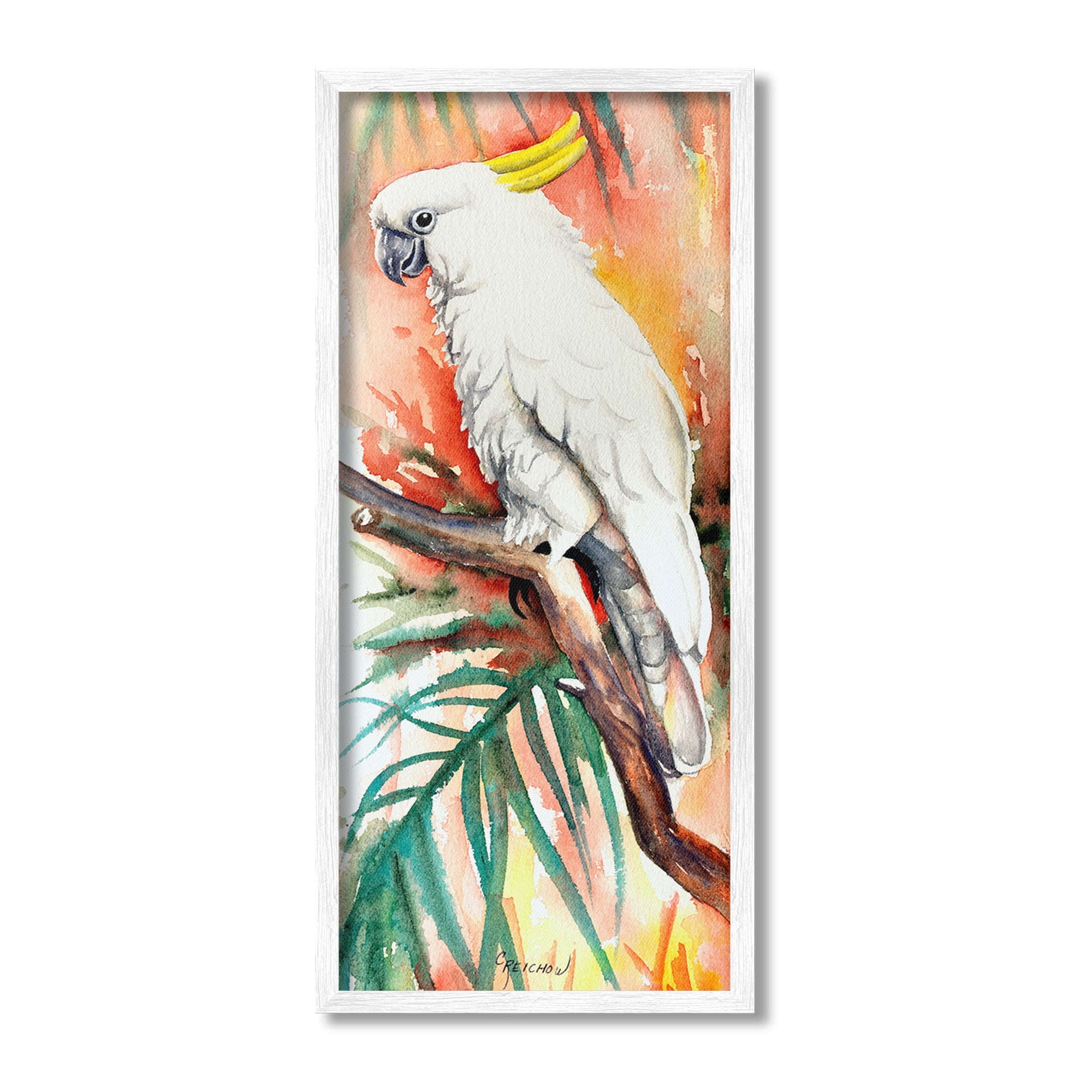Stupell Industries Cockatoo in Rainforest Animals & Insects Painting White Framed Art Print Wall Art, 10 x 24