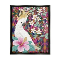 Stupell Industries Cockatoo with Floral Hibiscus Animals & Insects Painting Black Floater Framed Canvas Art Print Wall Art, 17 x 21