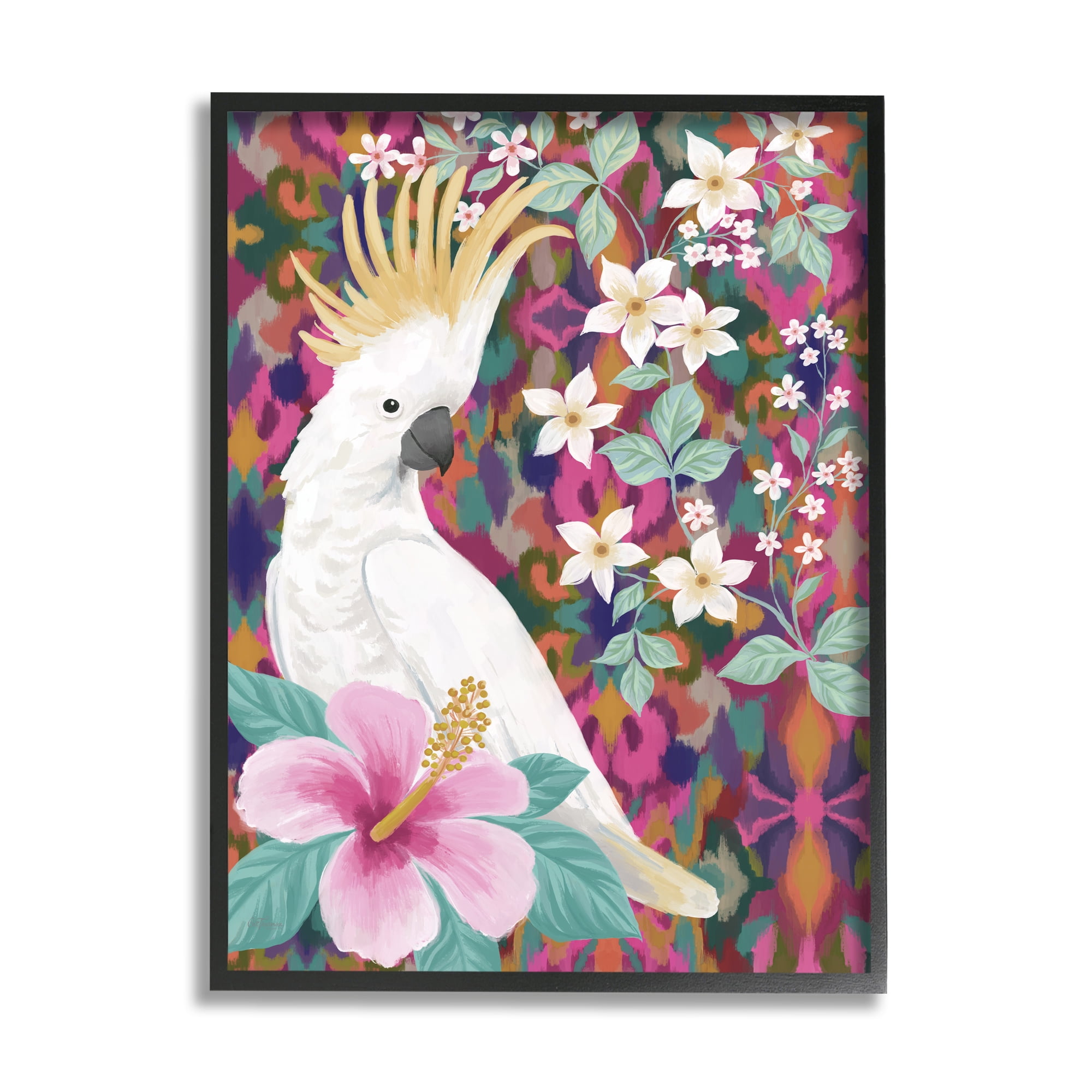 Stupell Industries Cockatoo with Floral Hibiscus Animals & Insects Painting Black Framed Art Print Wall Art, 24 x 30